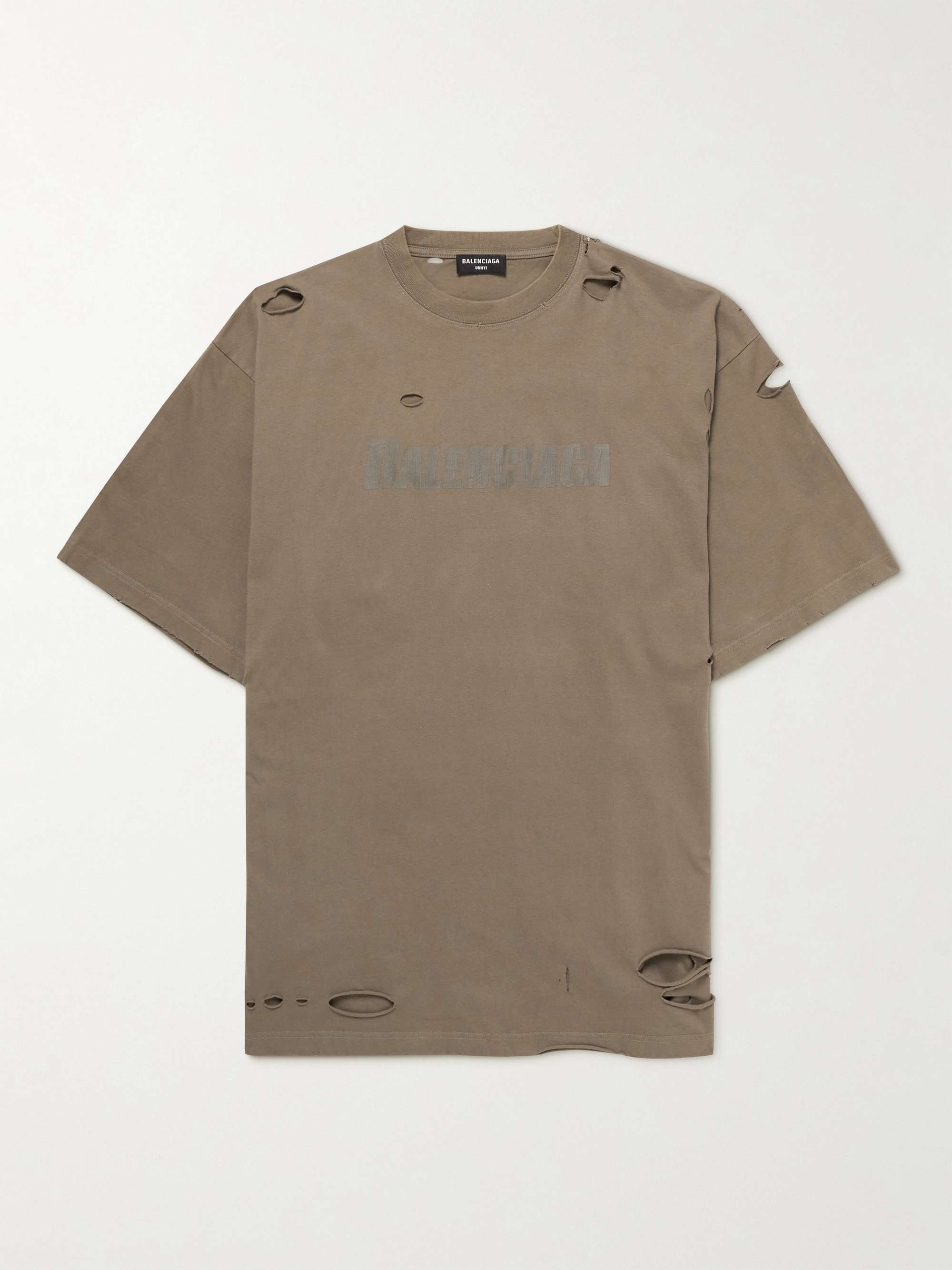 BALENCIAGA Oversized Distressed Logo-Print Cotton-Jersey T-Shirt for Men |  MR PORTER