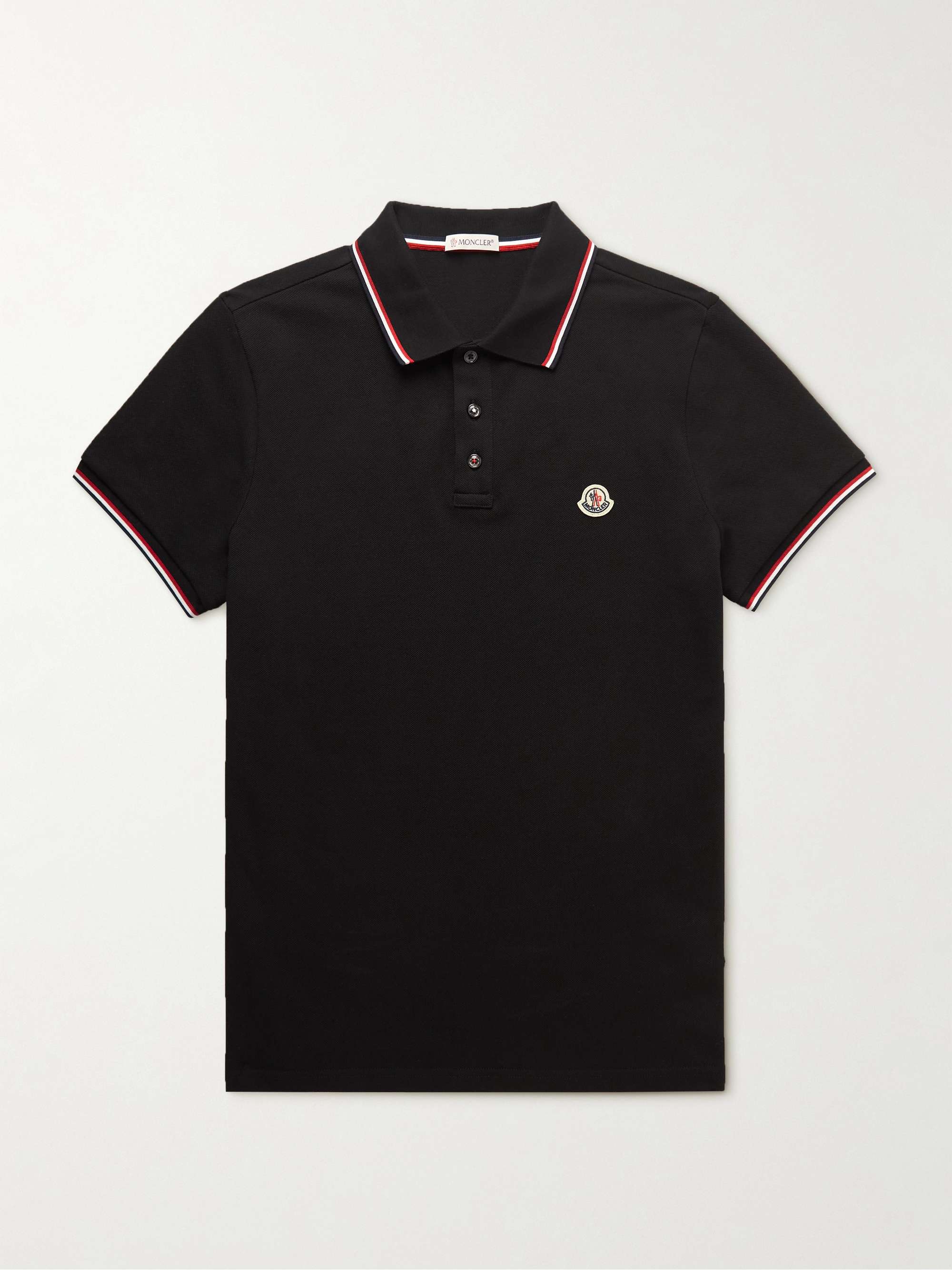 MONCLER Logo-Appliquéd Striped Cotton-Piqué Polo Shirt for Men | MR PORTER