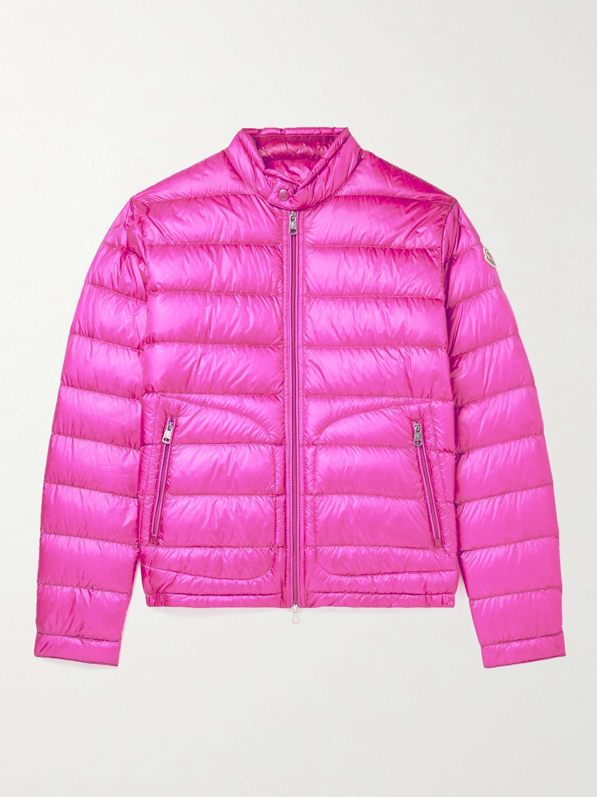 Pink Acorus Logo-Appliquéd Quilted Glossed-Shell Down Jacket | MONCLER | MR  PORTER