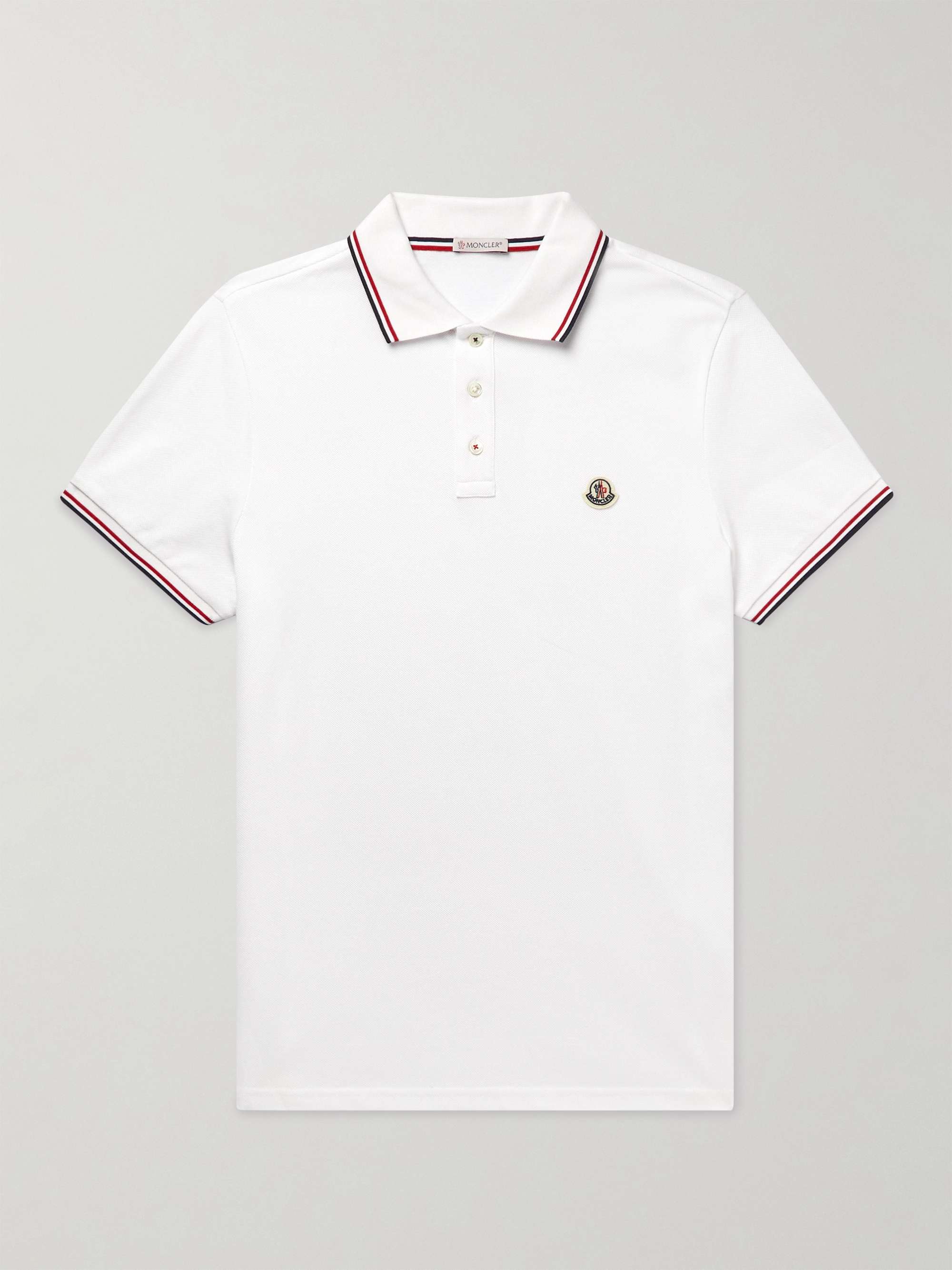 MONCLER Logo-Appliquéd Striped Cotton-Piqué Polo Shirt | MR PORTER