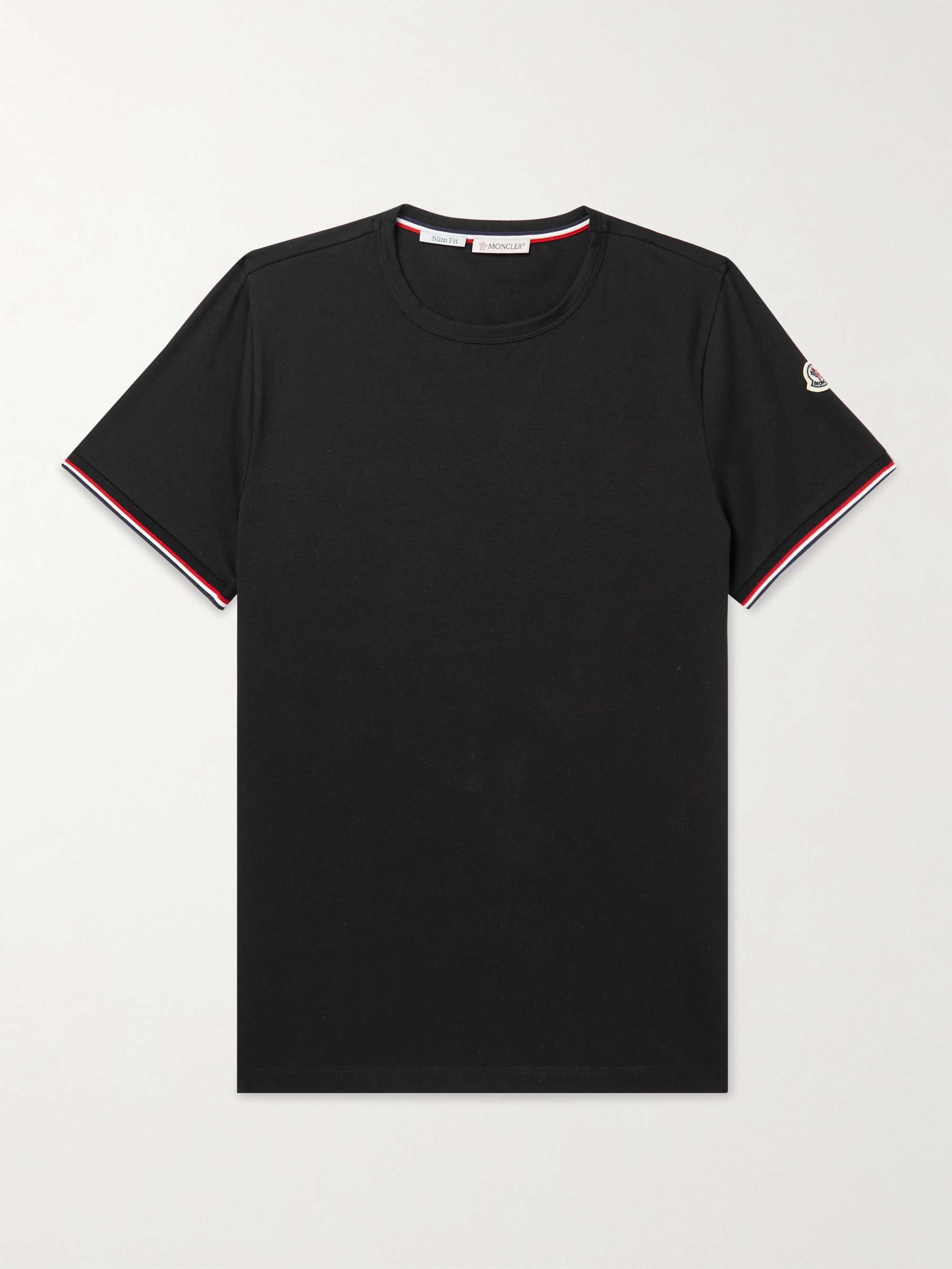 MONCLER Slim-Fit Logo-Appliquéd Contrast-Tipped Cotton-Blend Jersey T-Shirt  | MR PORTER