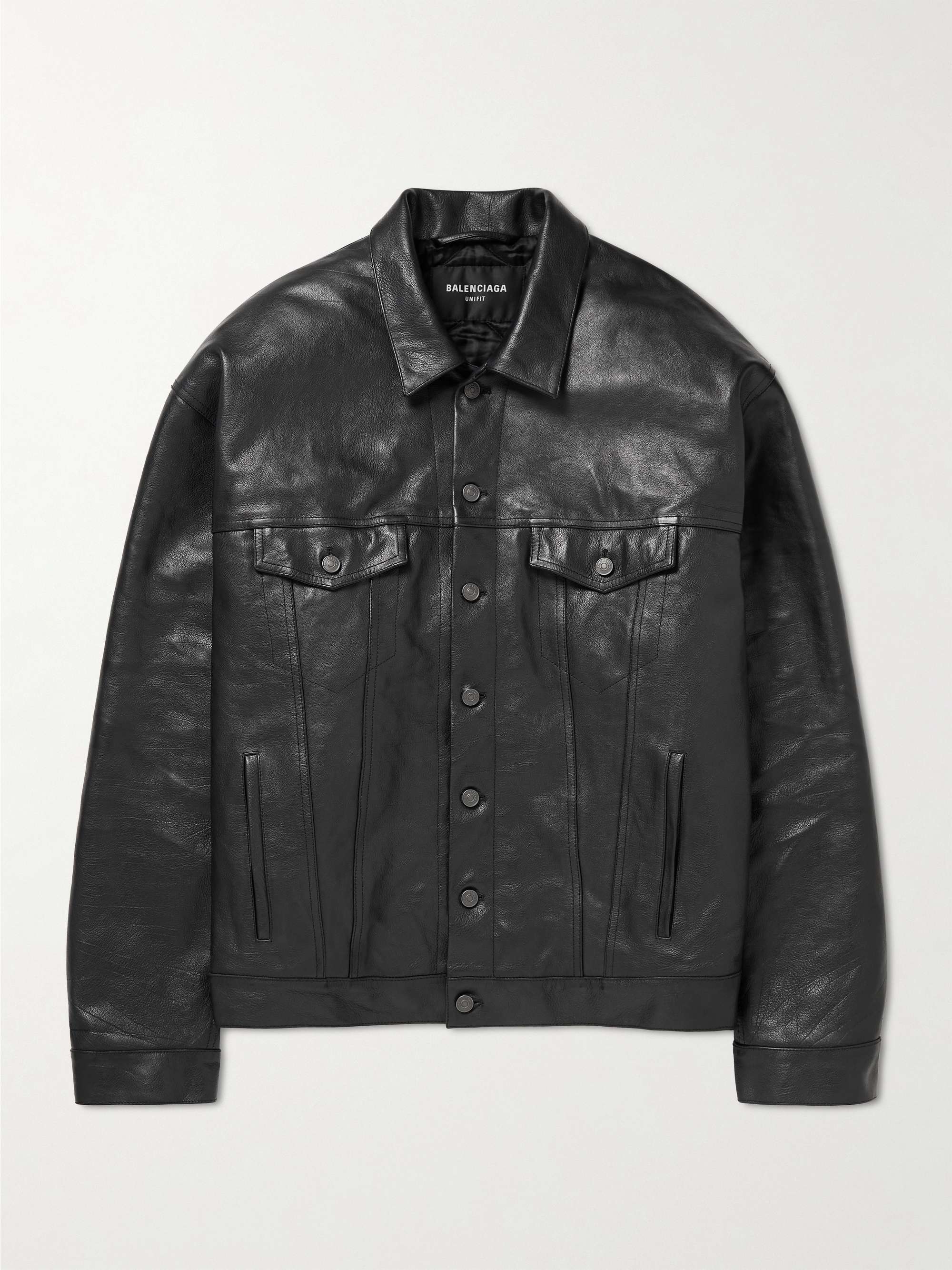 Black Oversized Full-Grain Leather Trucker Jacket | BALENCIAGA | MR PORTER