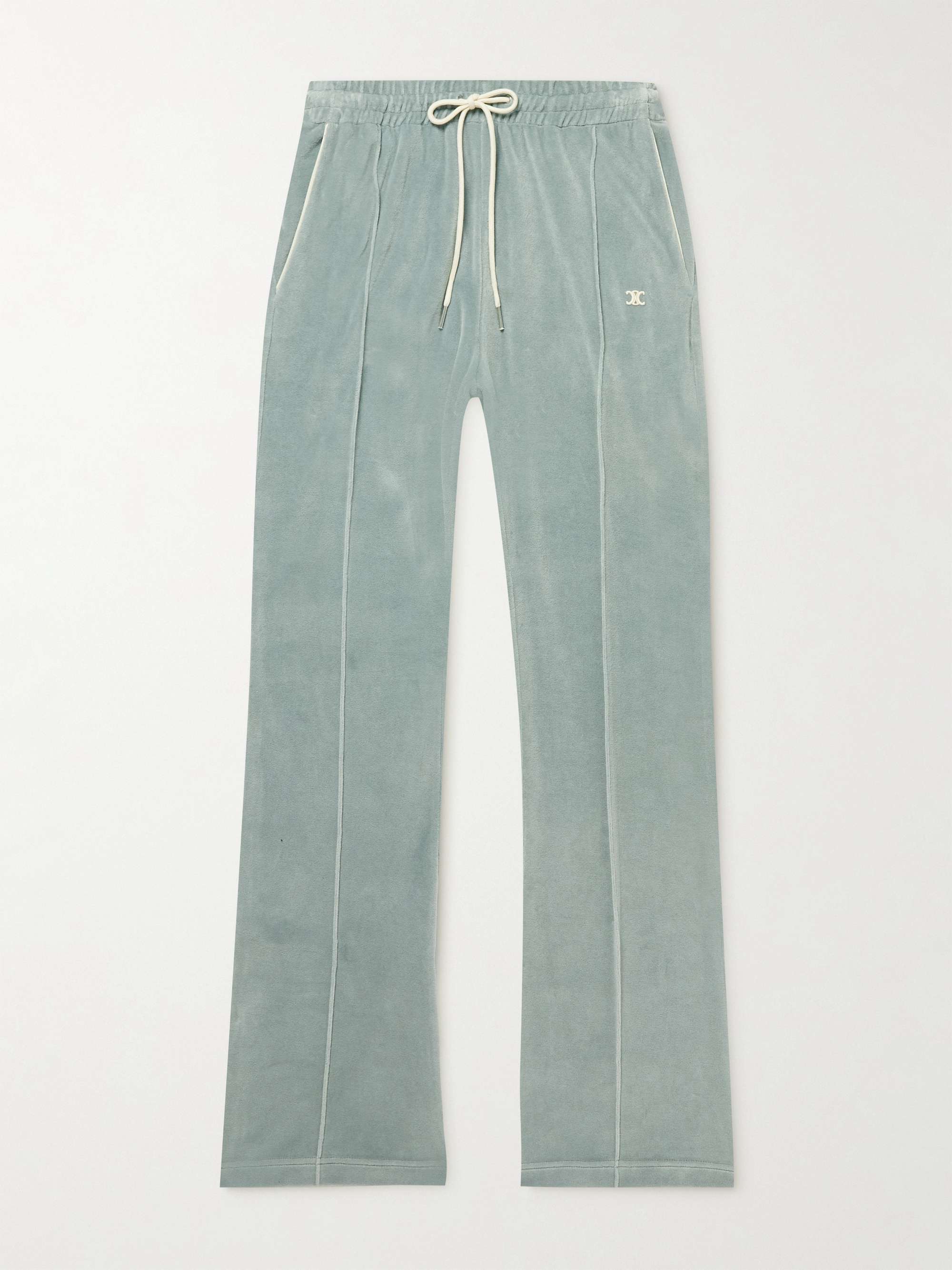 CELINE HOMME Bootcut Logo-Embroidered Cotton-Blend Velour Sweatpants for Men  | MR PORTER