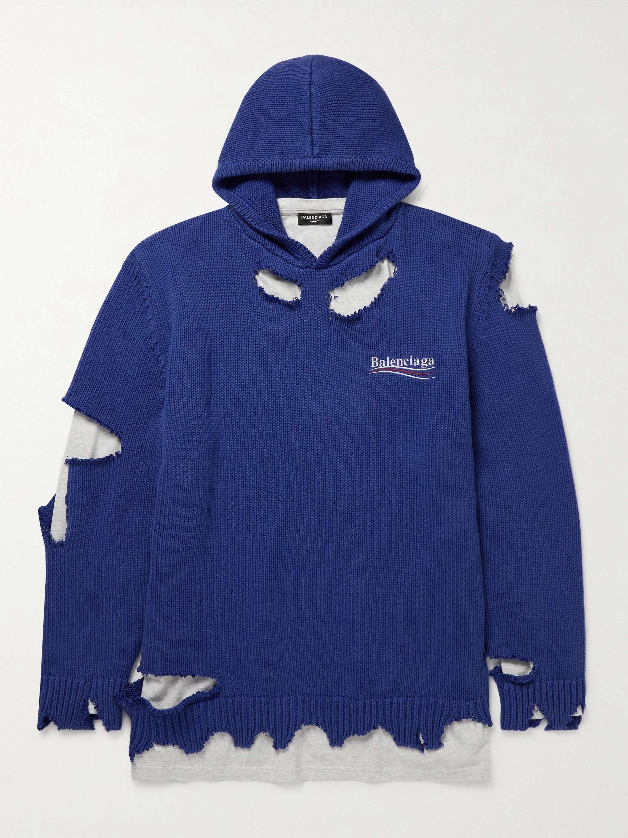 BALENCIAGA Oversized Layered Distressed Logo-Embroidered Cotton Hoodie for  Men | MR PORTER