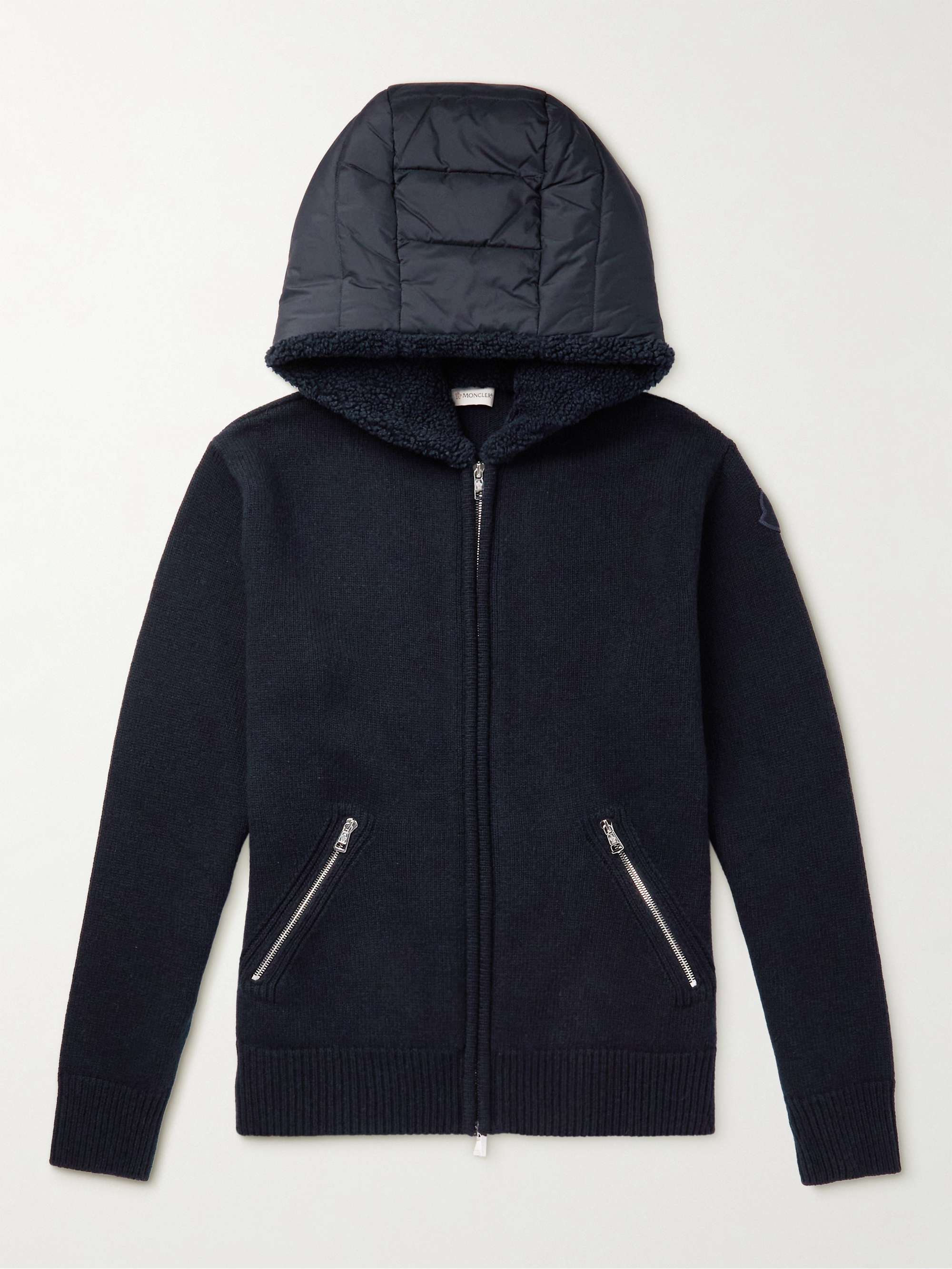 MONCLER Shell-Trimmed Wool Zip-Up Hooded Sweatshirt | MR PORTER