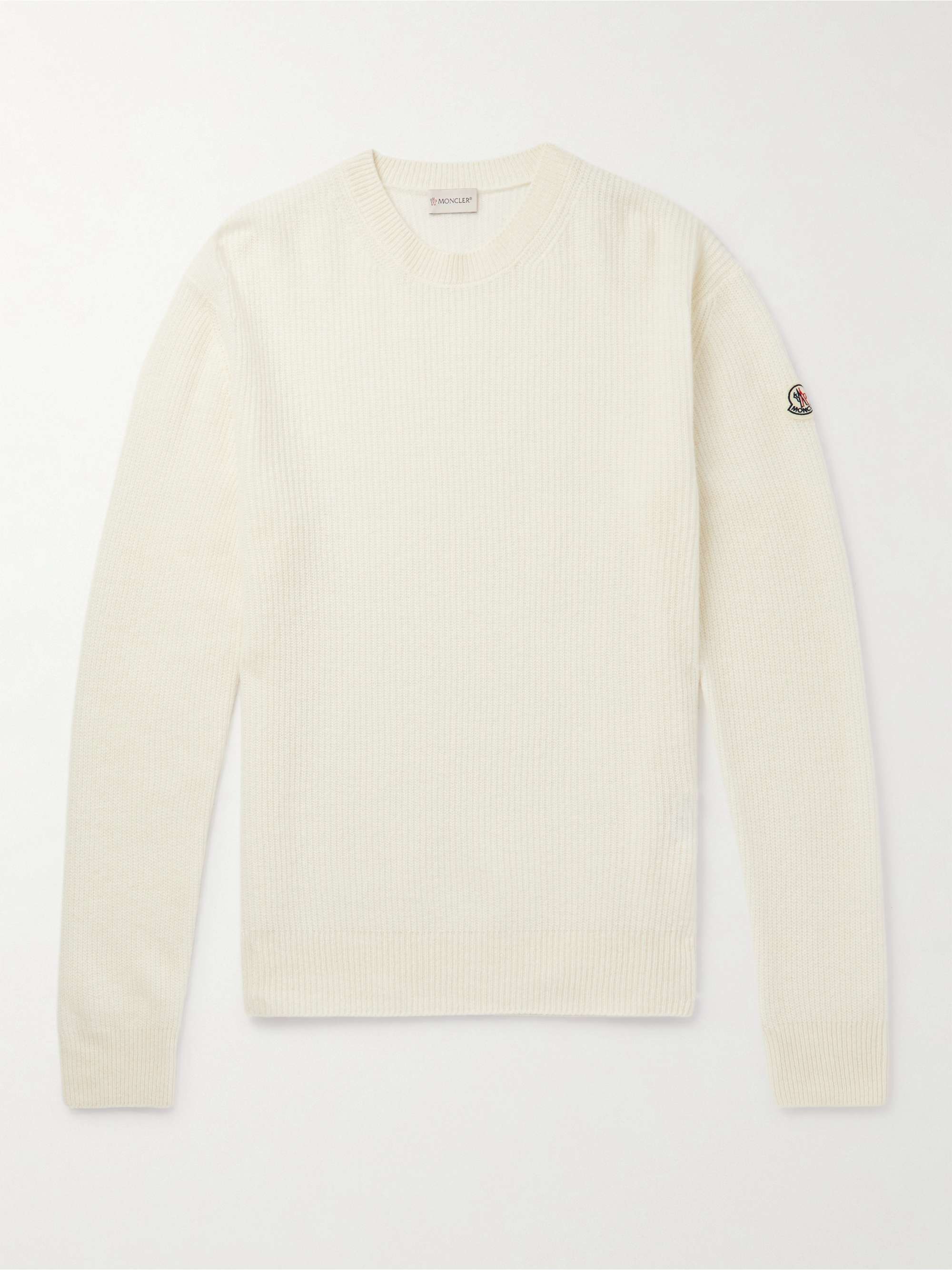 Off-white Ribbed Virgin Wool and Cashmere-Blend Sweater | MONCLER | MR  PORTER
