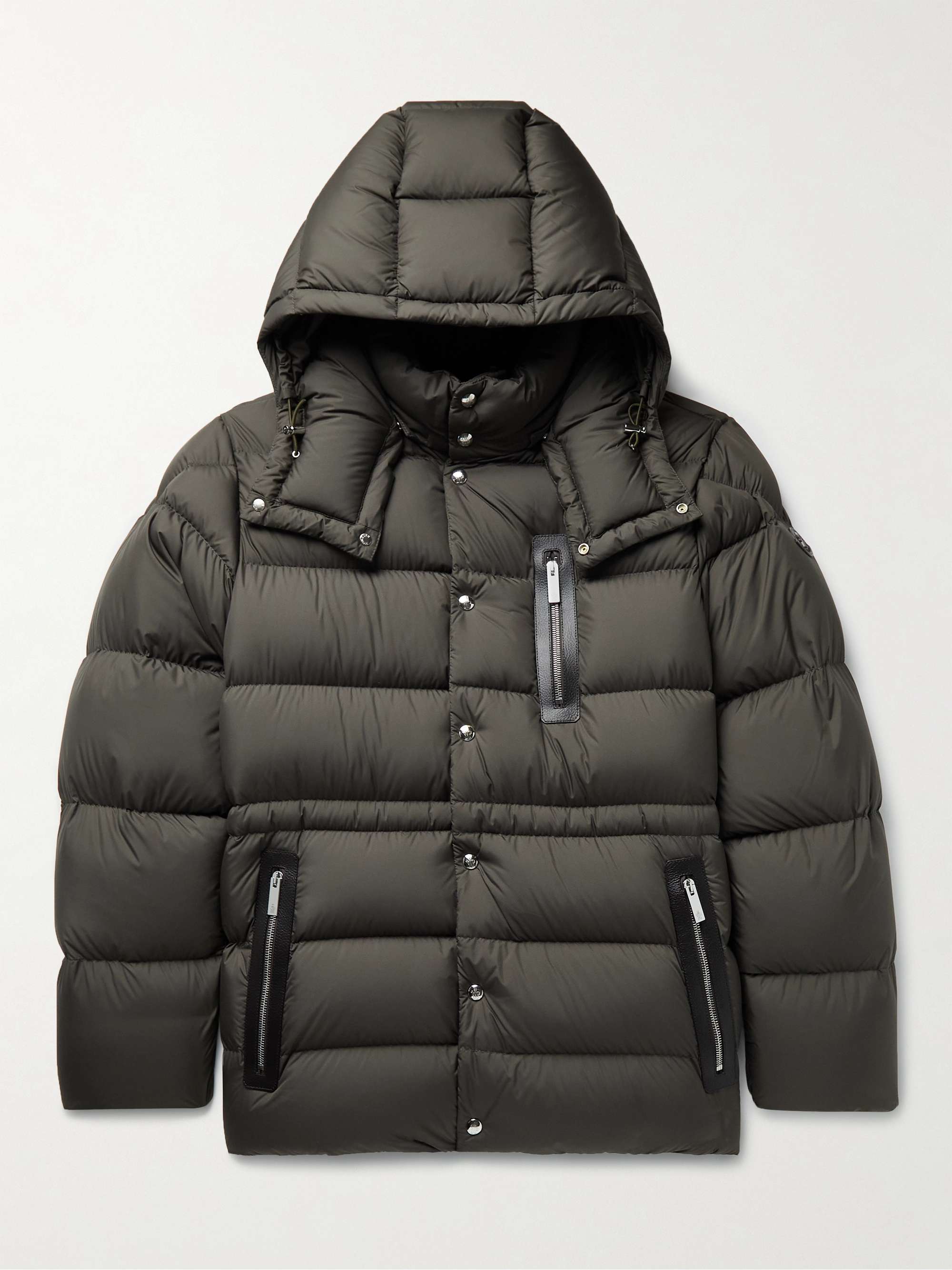 Army green Bauges Leather-Trimmed Quilted Shell Hooded Down Jacket | MONCLER  | MR PORTER