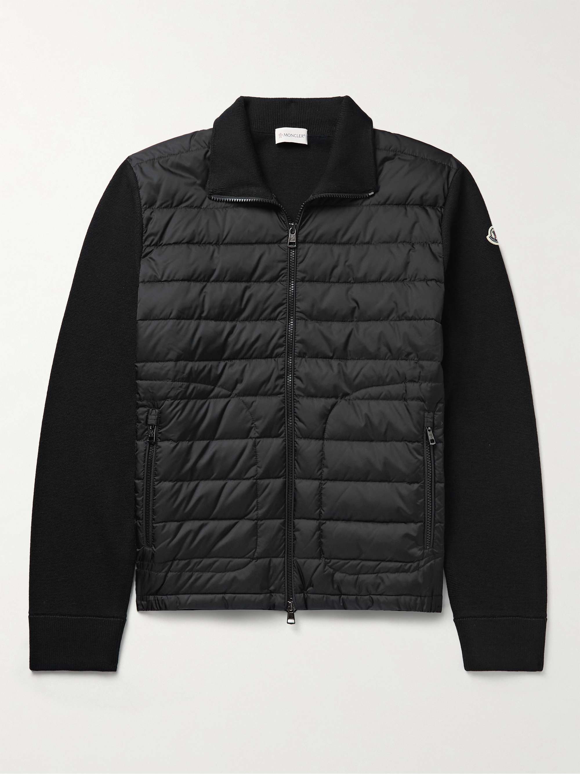 MONCLER Slim-Fit Panelled Wool-Blend and Quilted Shell Down Zip-Up Cardigan  | MR PORTER
