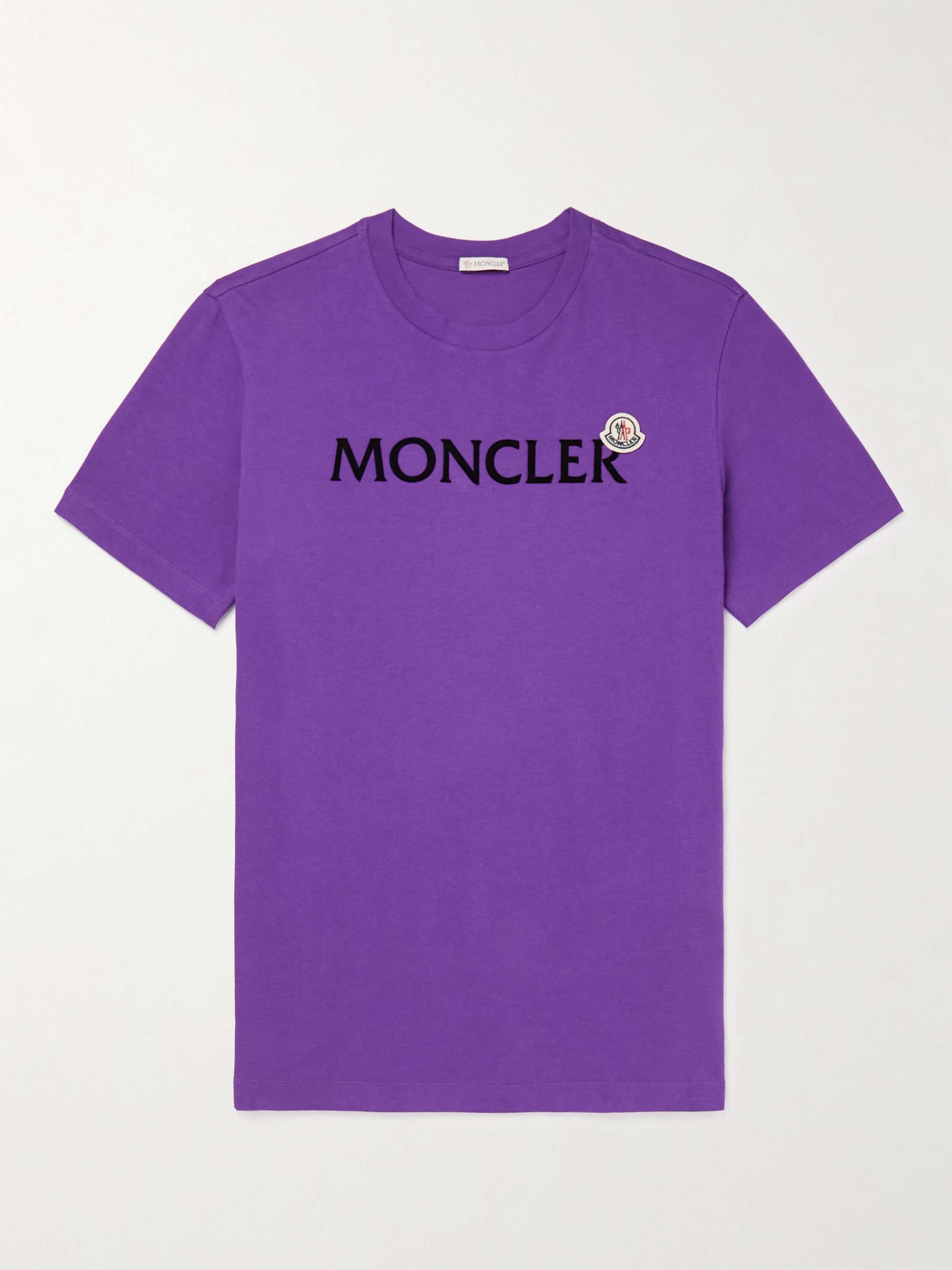 Purple Logo-Flocked Cotton-Jersey T-Shirt | MONCLER | MR PORTER