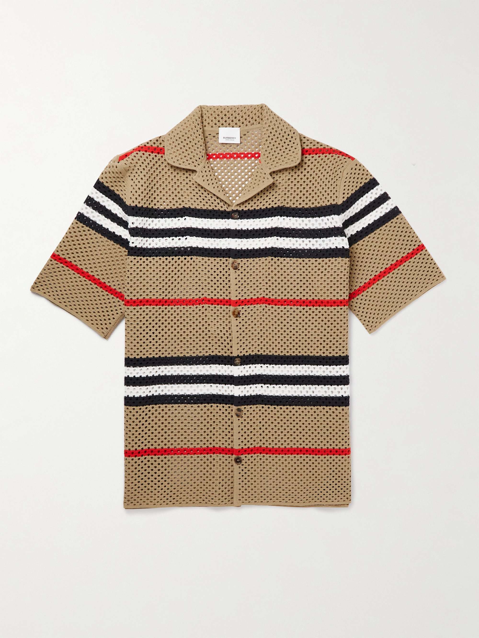 BURBERRY Camp-Collar Striped Open-Knit Shirt | MR PORTER