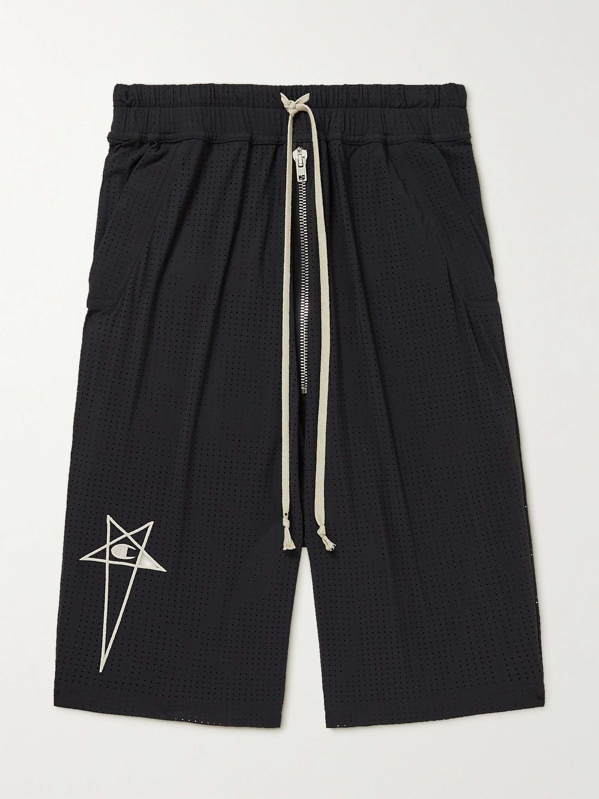 RICK OWENS + Champion Logo-Embroidered Recycled Stretch-Mesh Drawstring  Shorts for Men | MR PORTER