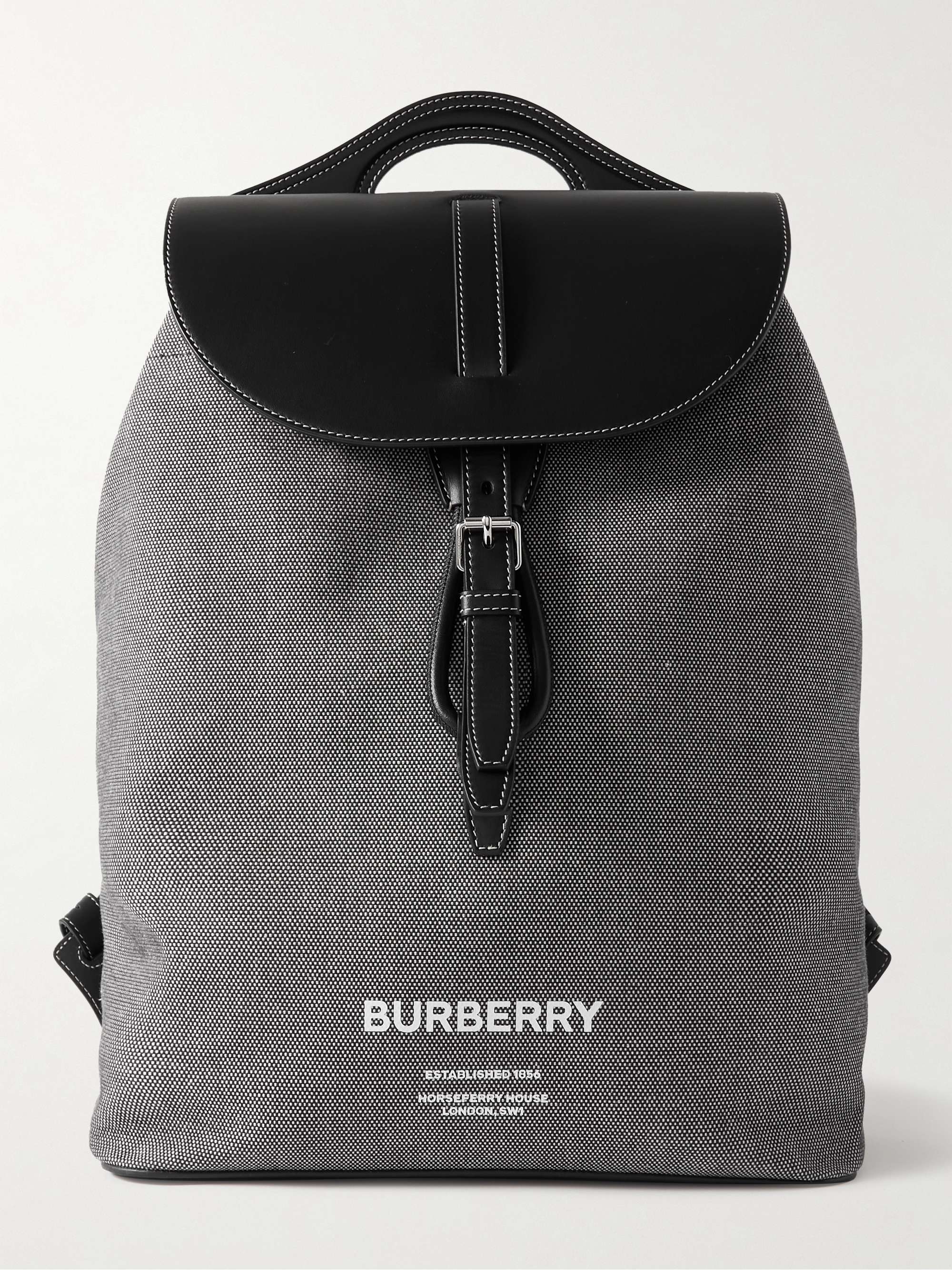 BURBERRY Logo-Print Cotton-Canvas and Leather Backpack | MR PORTER