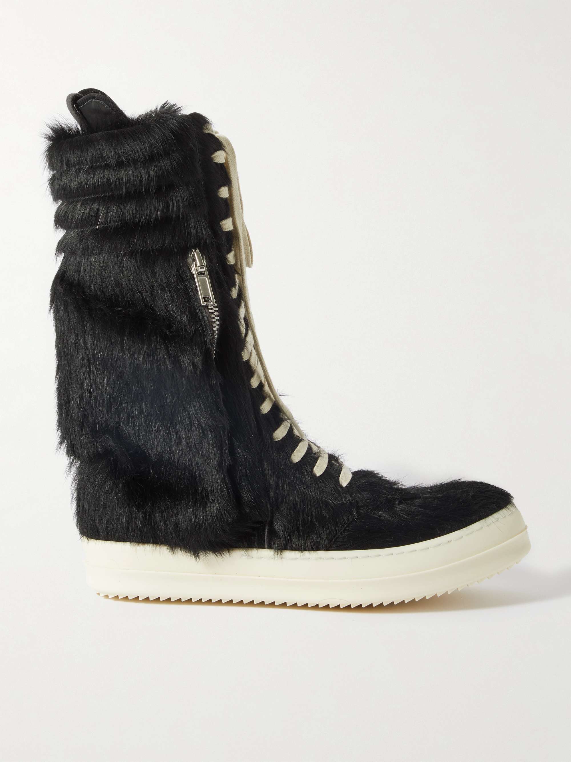 RICK OWENS Cargo Basket Faux Fur and Leather High-Top Sneakers for Men | MR  PORTER