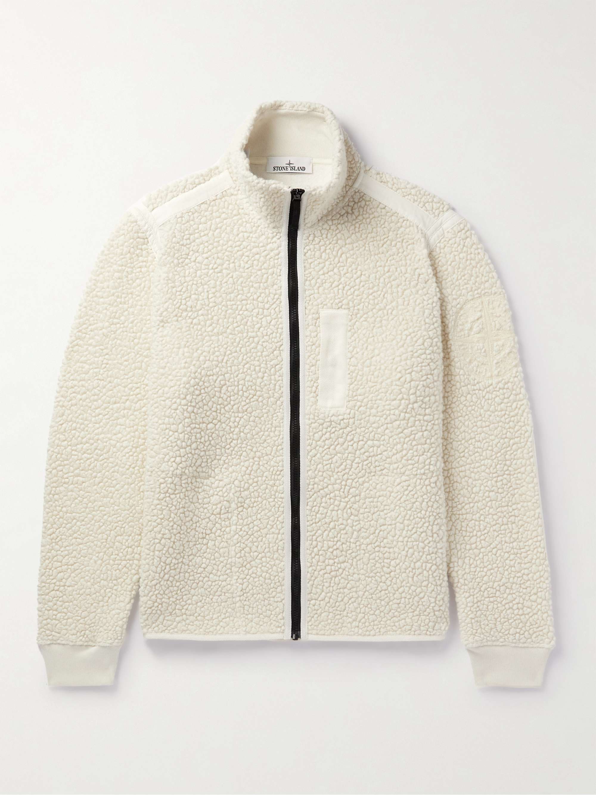 STONE ISLAND Logo-Embroidered Cotton Poplin-Panelled Wool-Blend Fleece  Jacket for Men | MR PORTER