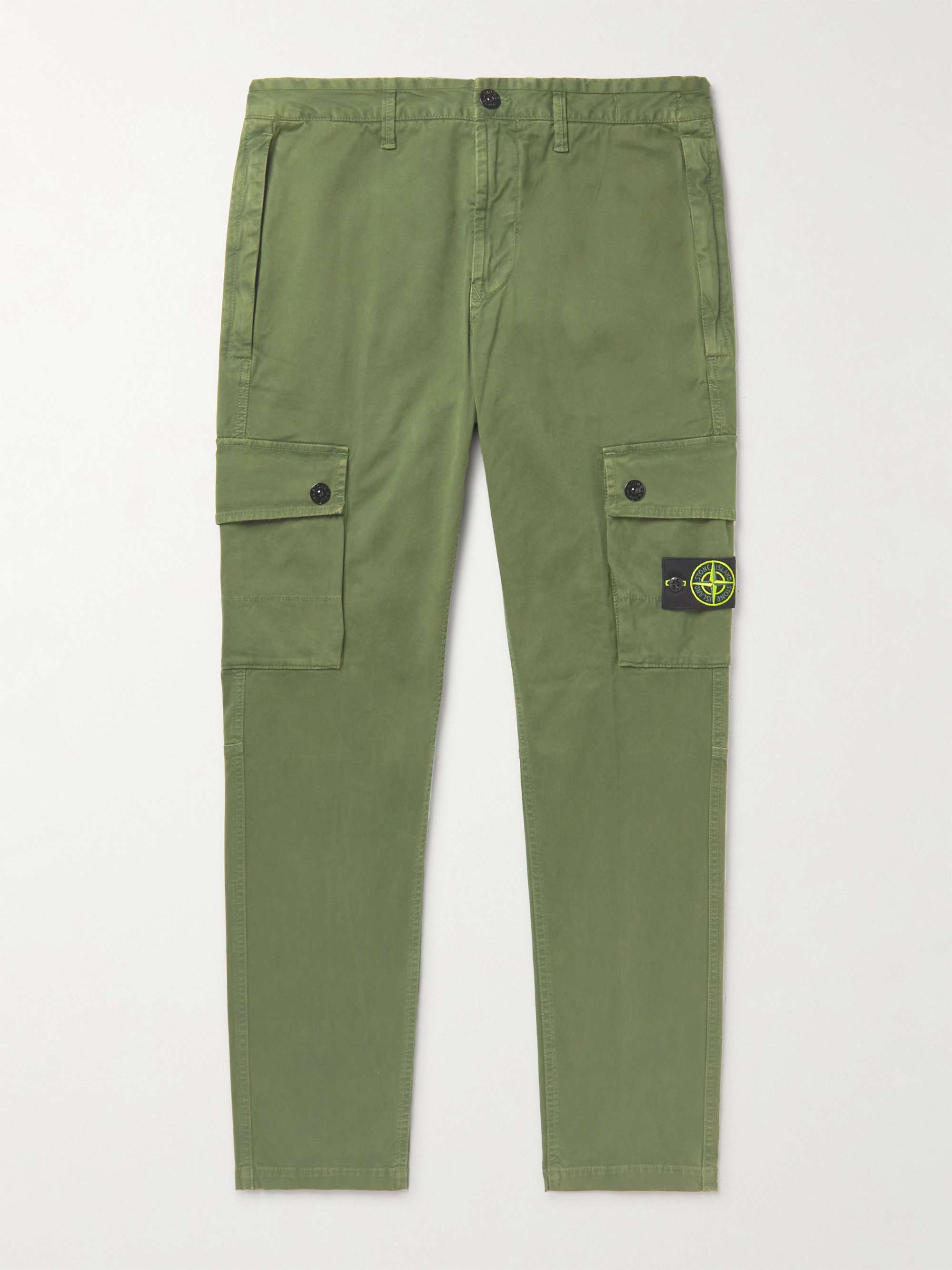 Green Slim-Fit Garment-Dyed Cotton-Blend Twill Cargo Trousers | STONE ISLAND  | MR PORTER