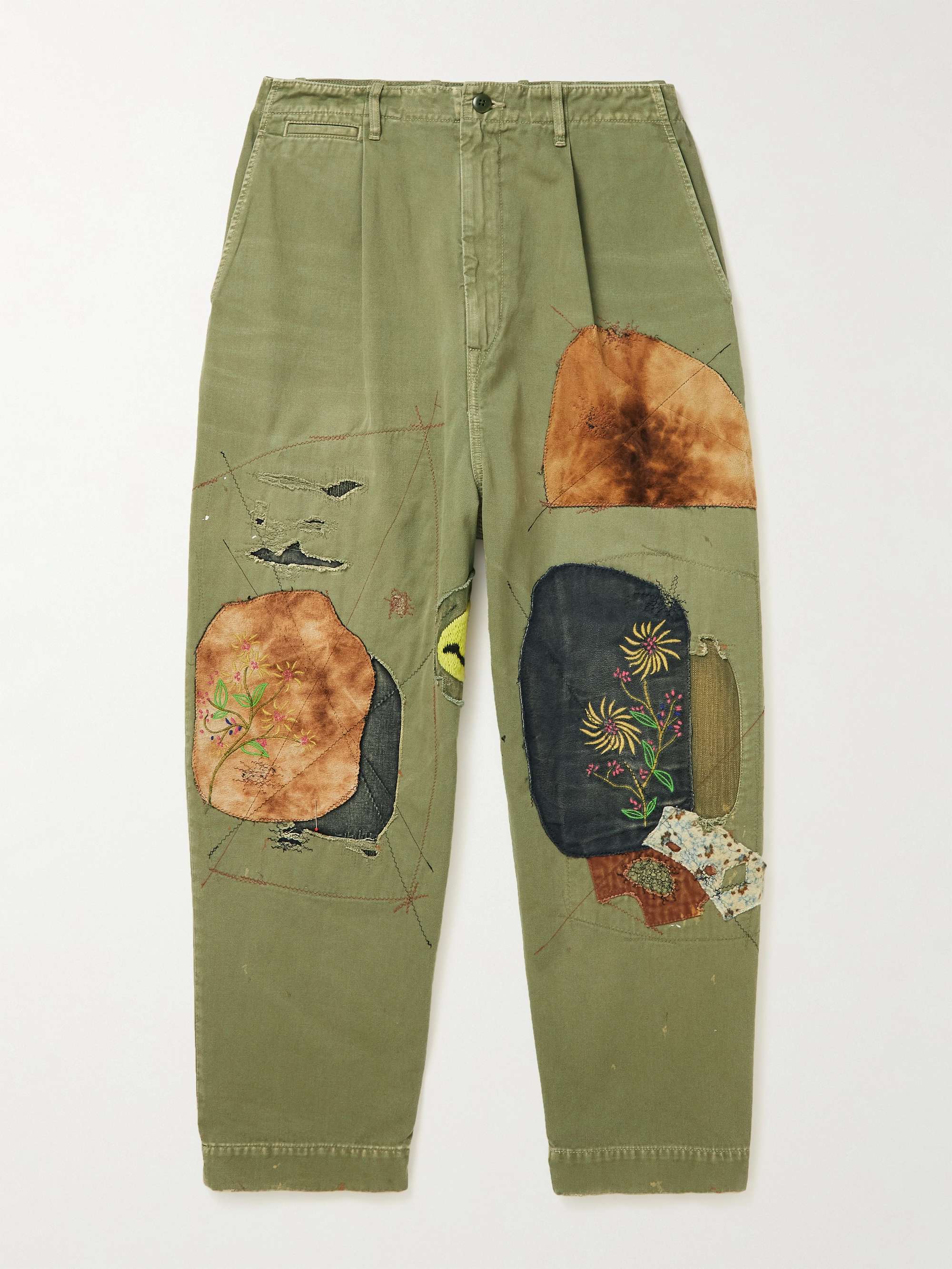 KAPITAL Katsuragi Wide-Leg Patchwork Distressed Cotton-Twill Trousers | MR  PORTER