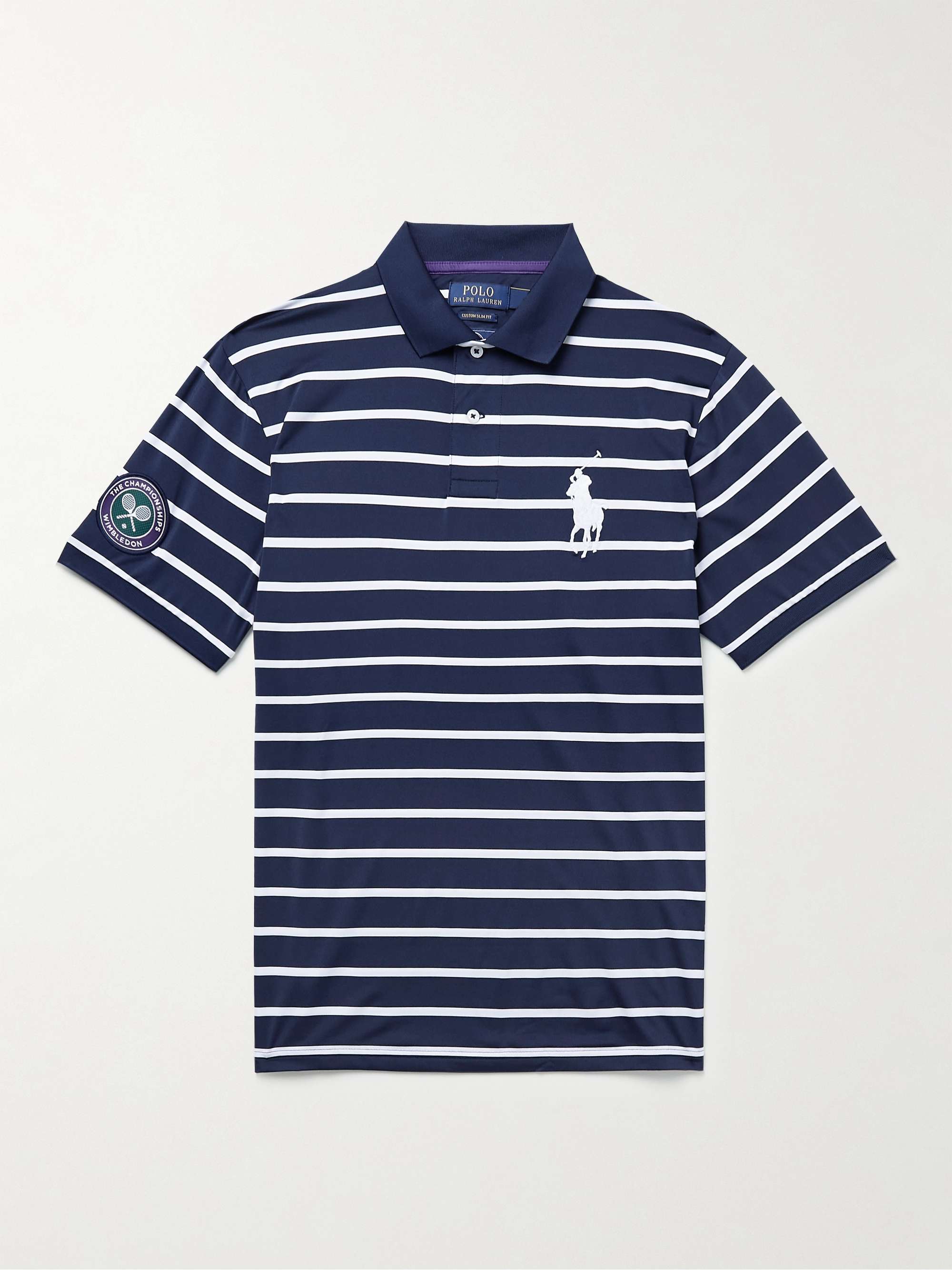 POLO RALPH LAUREN Wimbledon Logo-Embroidered Appliquéd Striped  Stretch-Jersey Polo Shirt for Men | MR PORTER