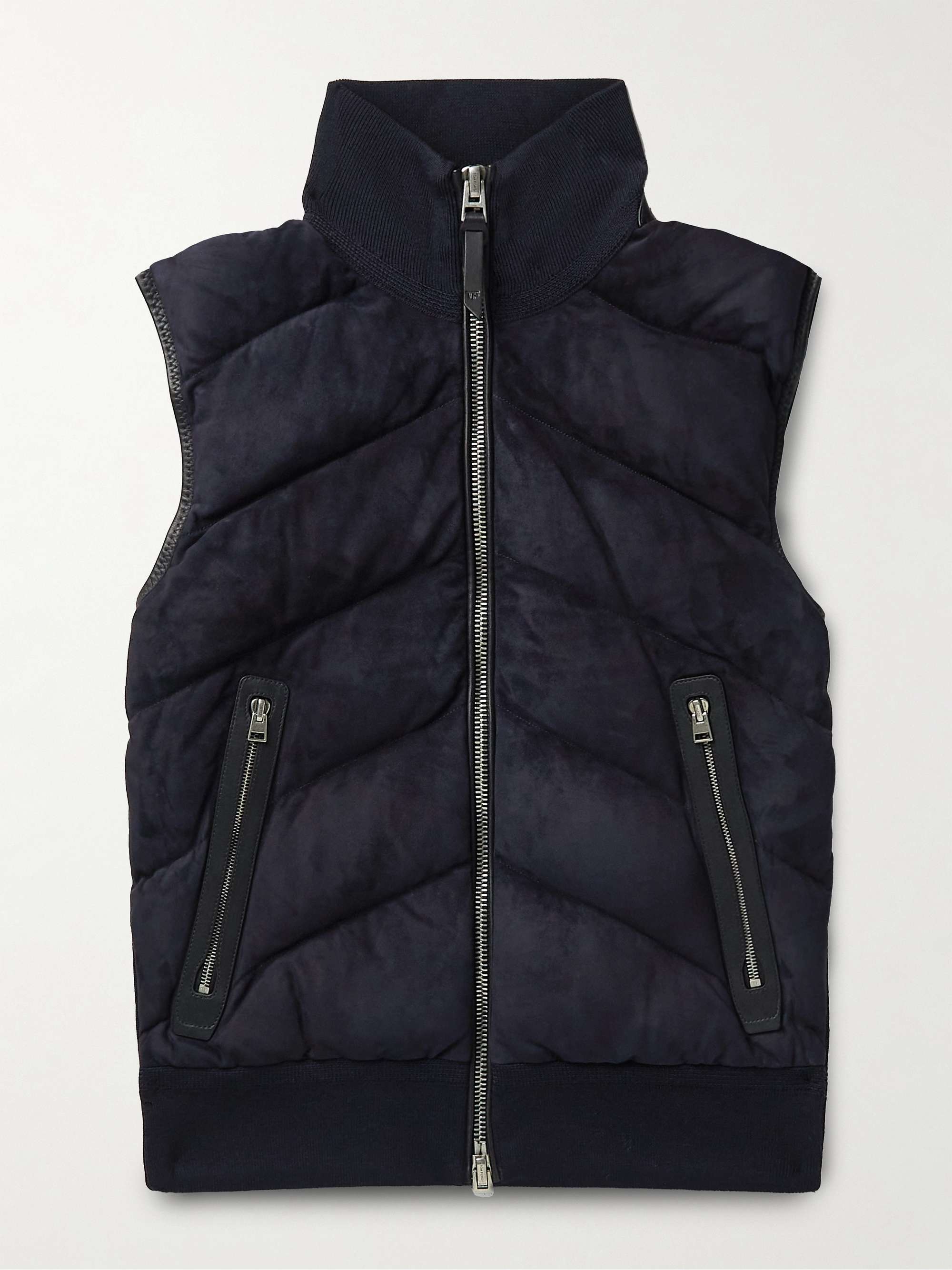 TOM FORD Leather-Trimmed Quilted Suede and Wool Down Gilet for Men | MR  PORTER