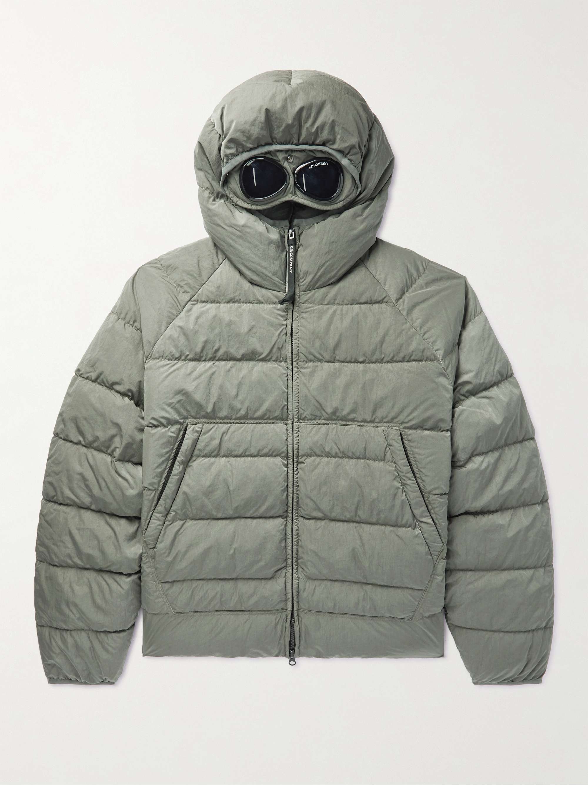 Green Quilted ECONYL Hooded Down Jacket with Goggles | C.P. COMPANY | MR  PORTER