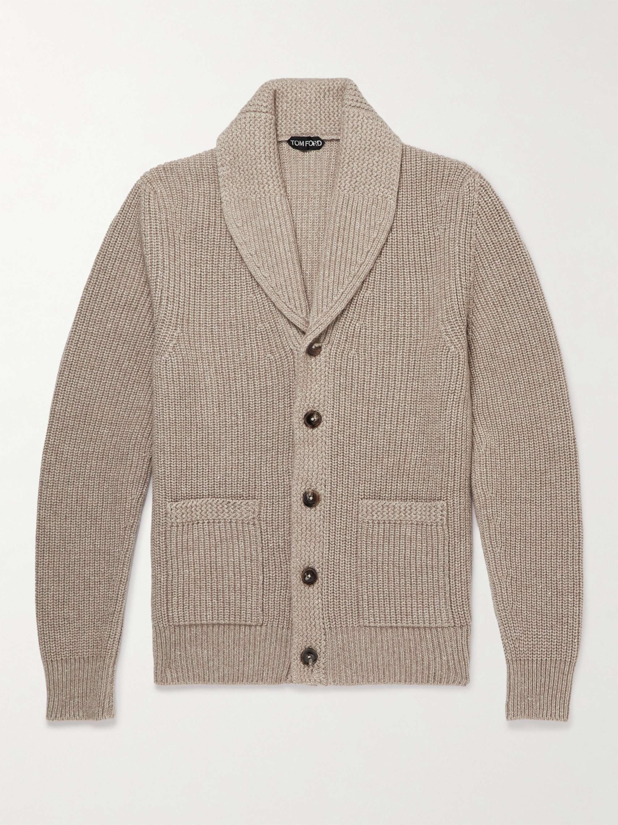 TOM FORD Shawl-Collar Ribbed-Knit Cashmere and Linen-Blend Cardigan | MR  PORTER