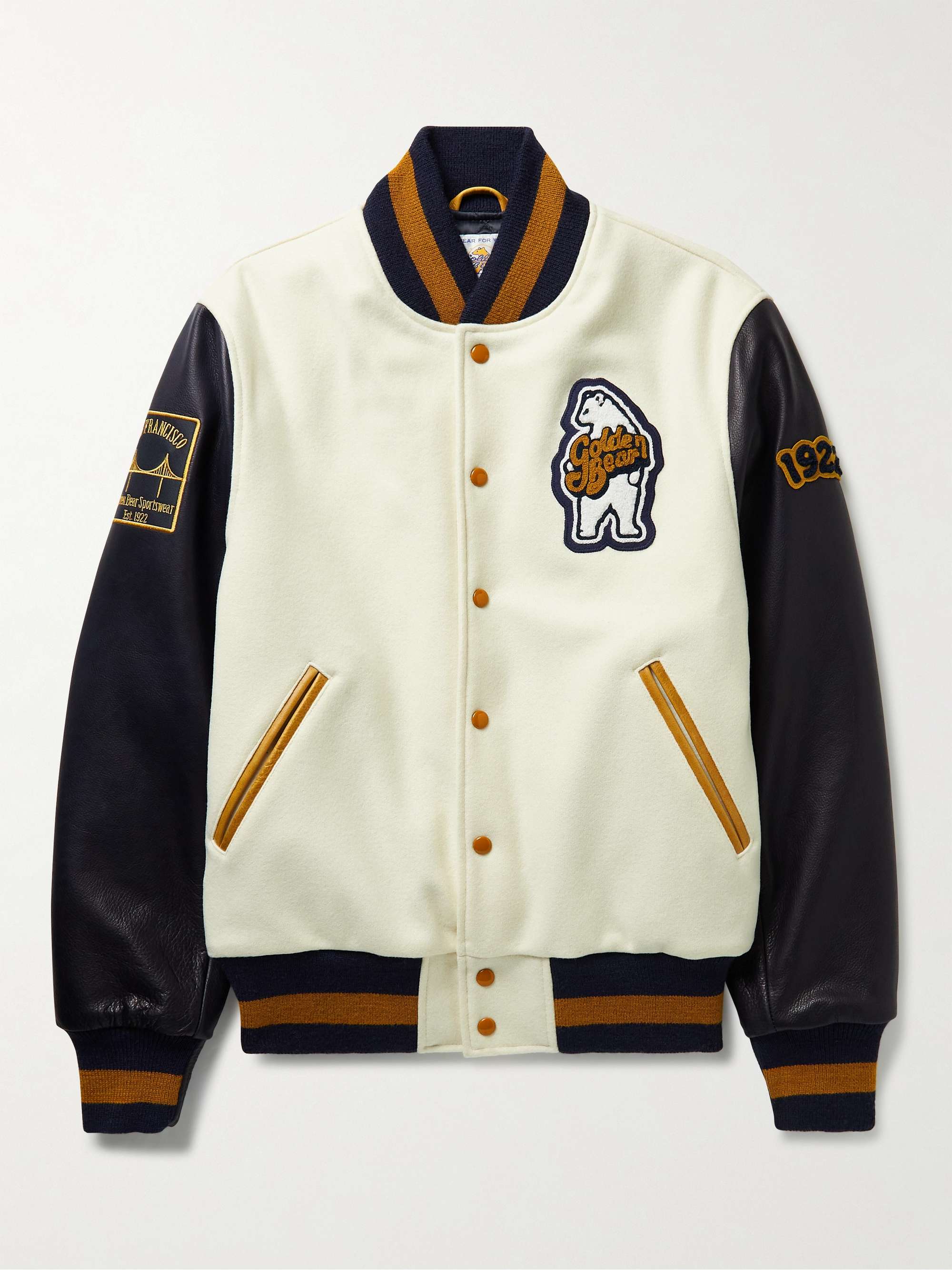 GOLDEN BEAR The Albany Logo-Appliqued Wool-Blend and Leather Bomber Jacket  for Men | MR PORTER