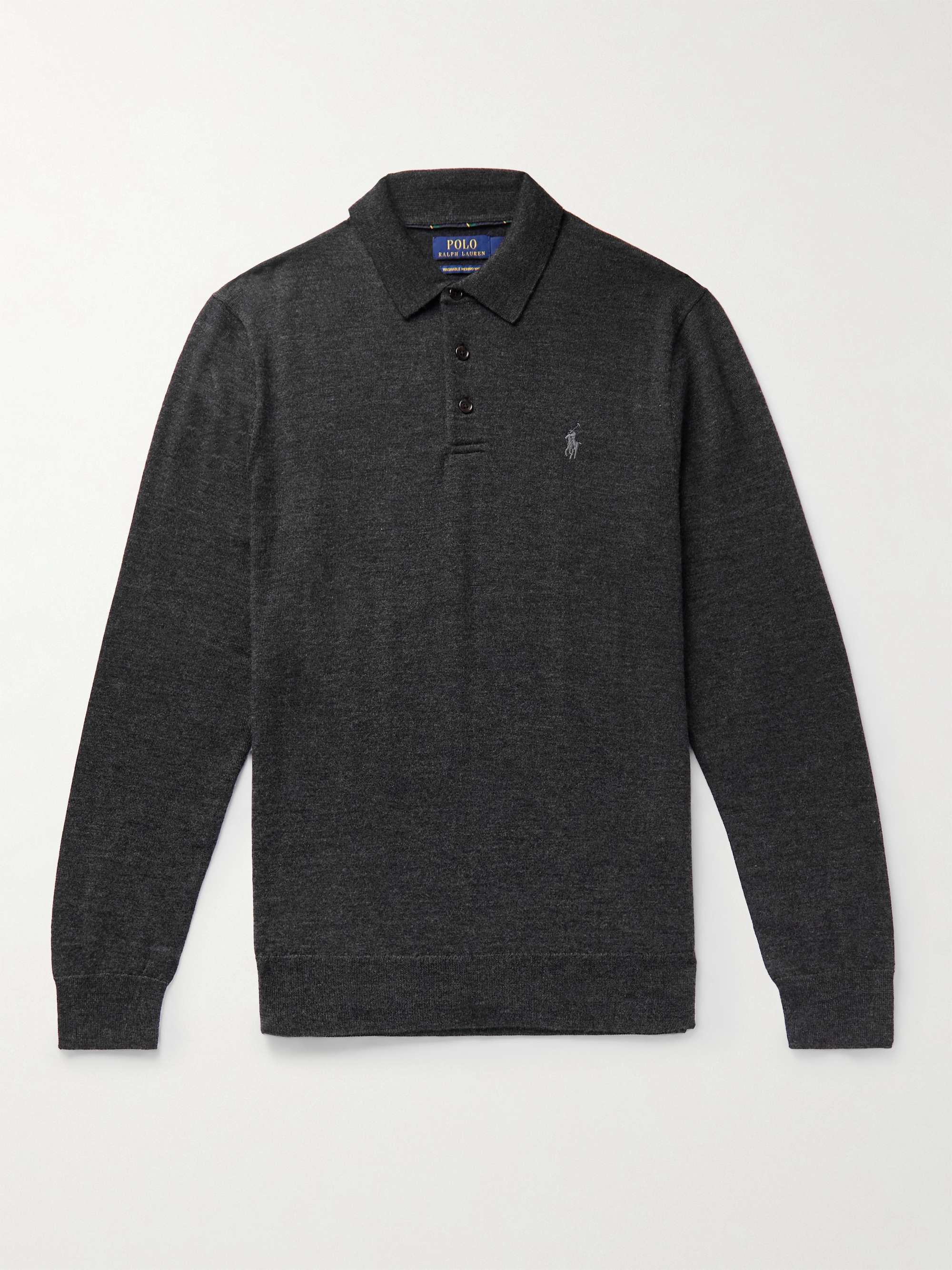 Dark gray Logo-Embroidered Wool Polo Shirt | POLO RALPH LAUREN | MR PORTER