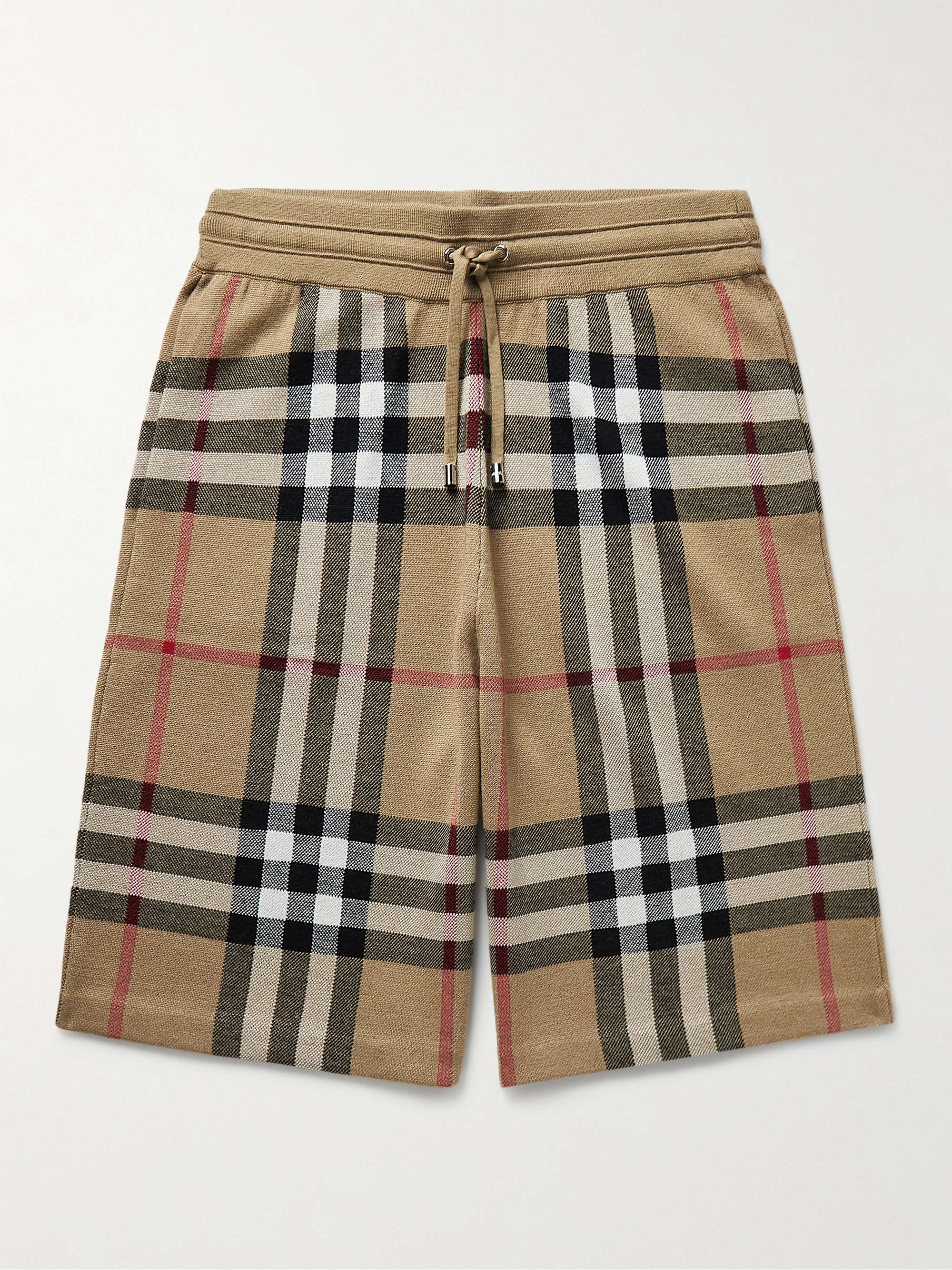 BURBERRY Straight-Leg Checked Birdseye Silk and Wool-Blend Drawstring  Shorts | MR PORTER