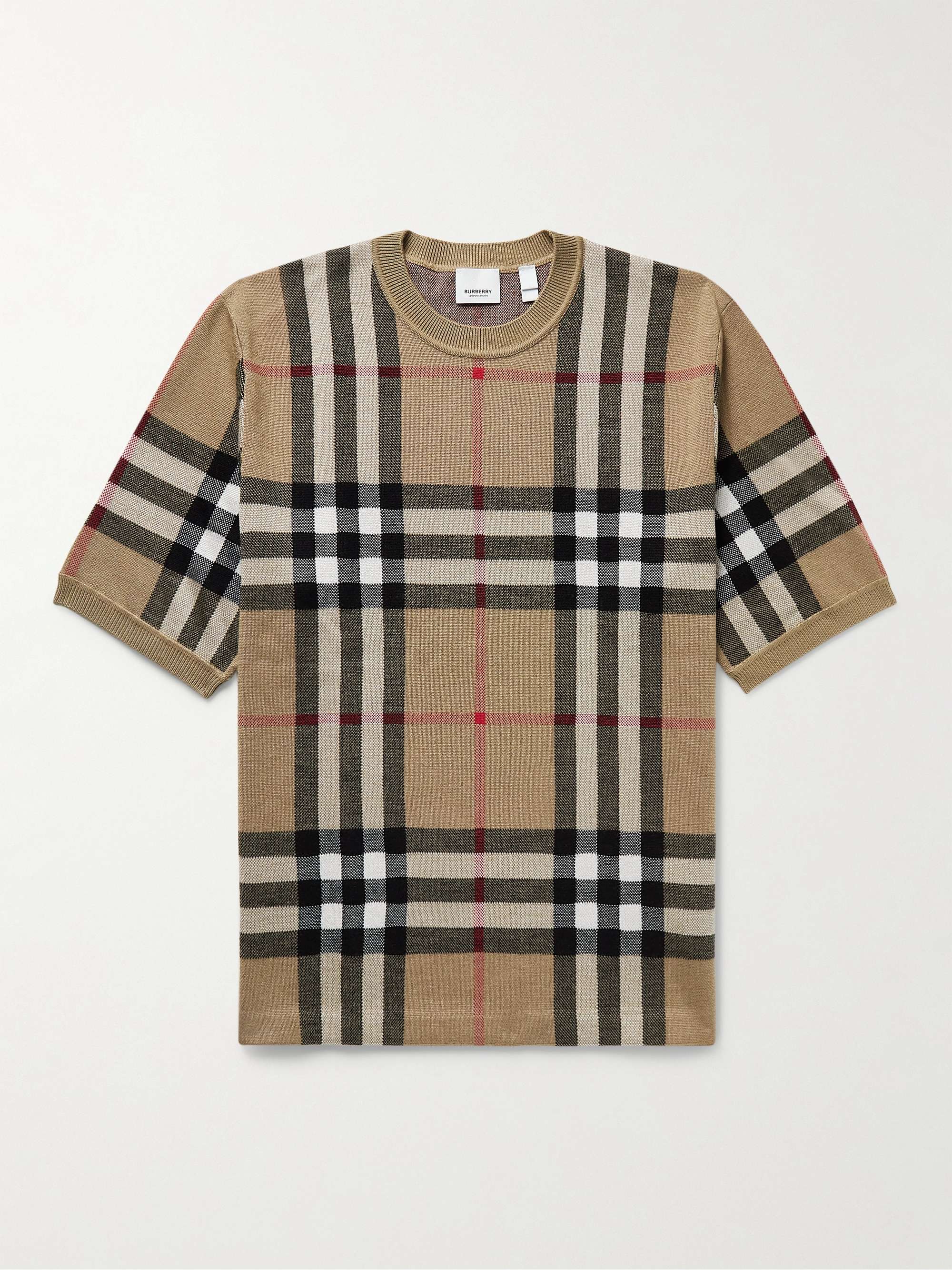 Beige Checked Birdseye Silk and Wool-Blend T-Shirt | BURBERRY | MR PORTER