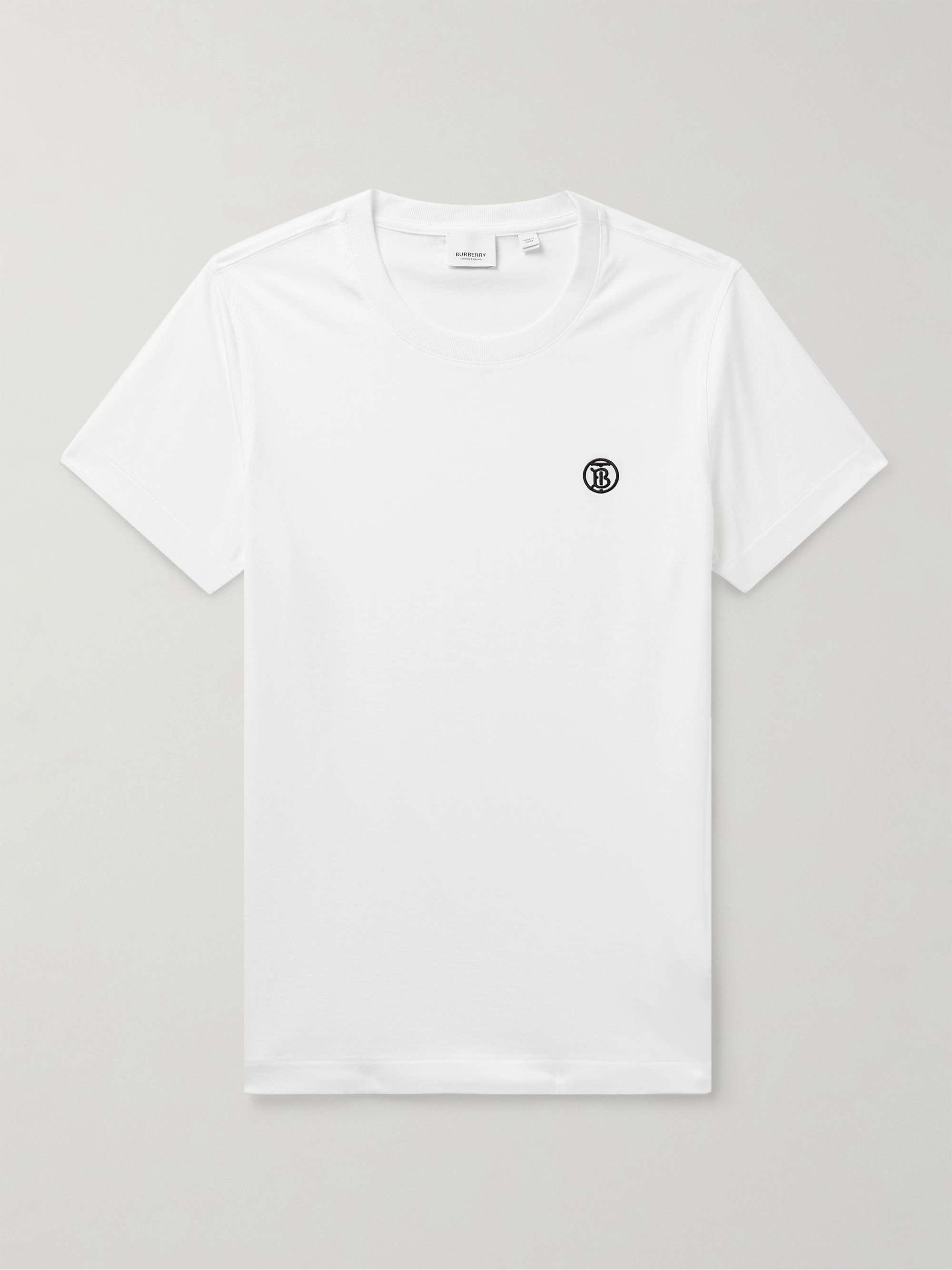 T-shirt slim-fit in jersey di cotone con logo ricamato BURBERRY da uomo |  MR PORTER
