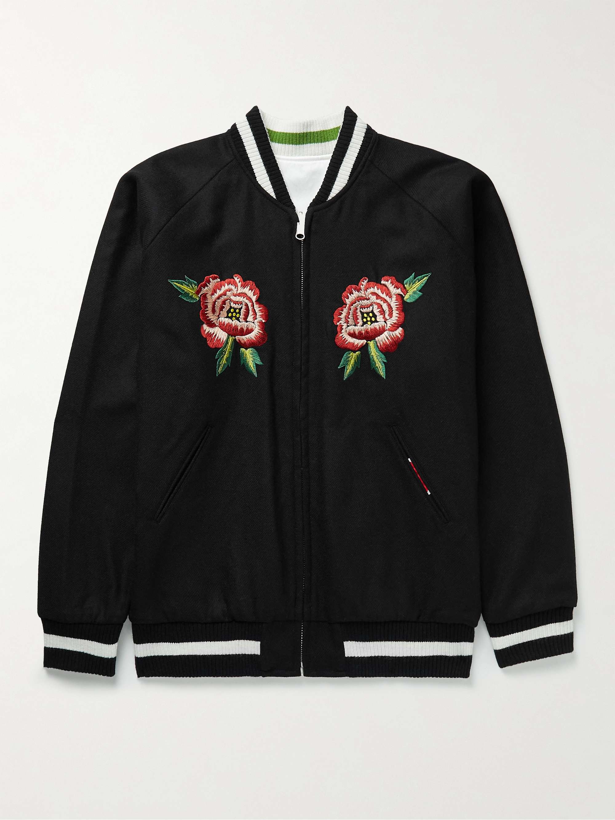 Black Reversible Embroidered Wool-Twill and Satin Bomber Jacket | KENZO |  MR PORTER