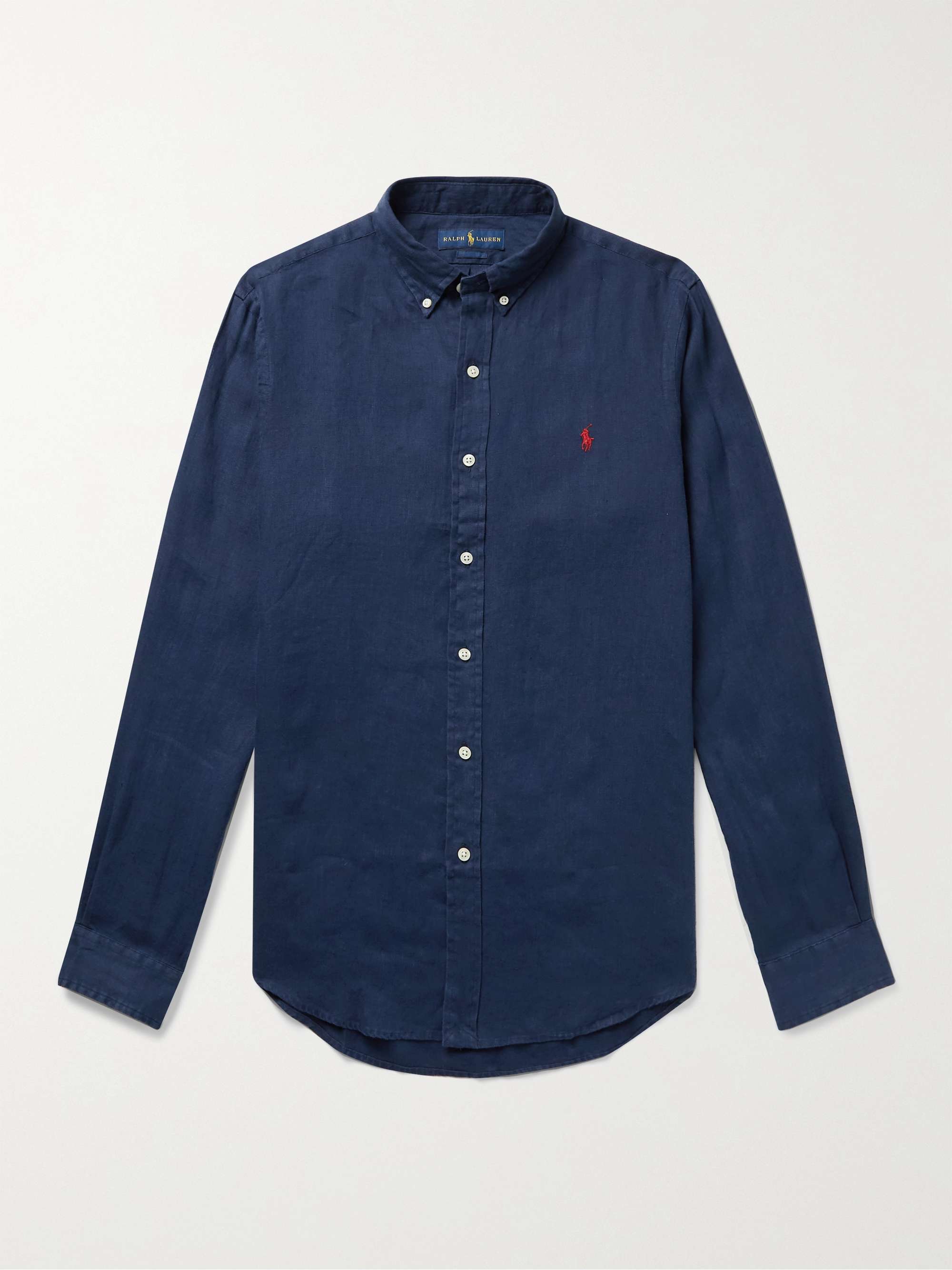 Navy Slim-Fit Button-Down Collar Linen Shirt | POLO RALPH LAUREN | MR PORTER