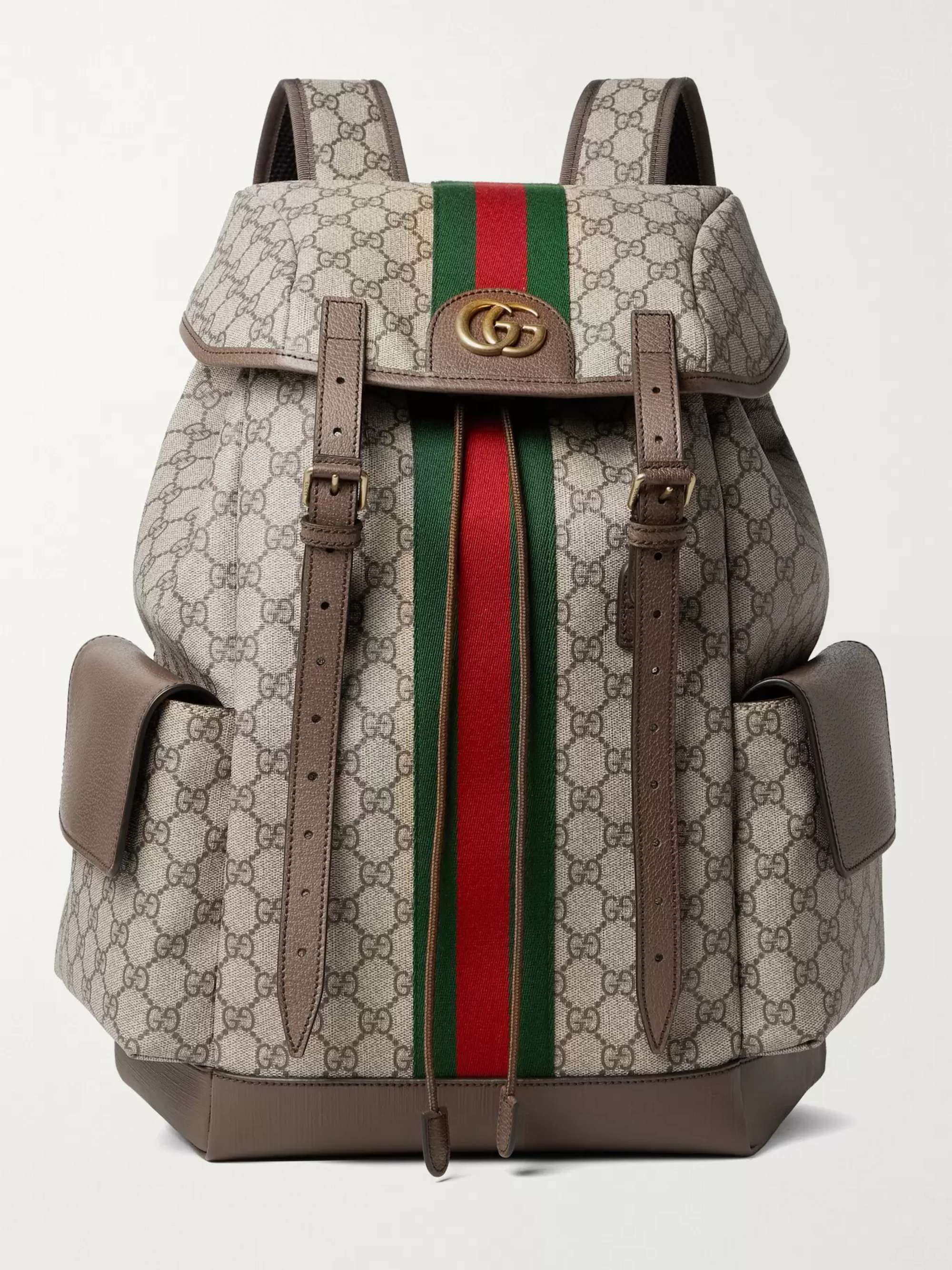 GUCCI Ophidia Leather and Webbing-Trimmed Monogrammed Coated-Canvas  Backpack | MR PORTER