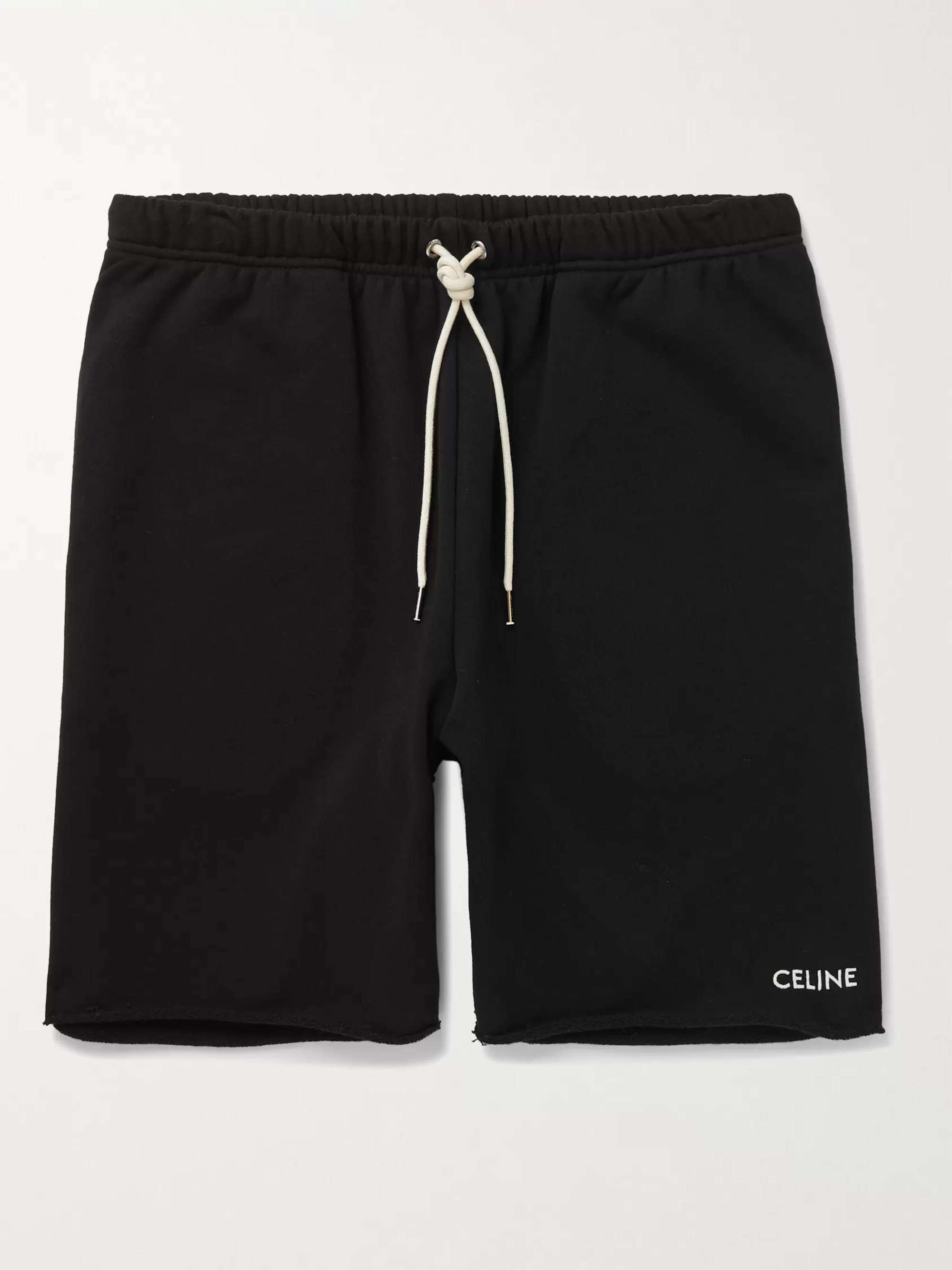 CELINE HOMME Straight-Leg Logo-Embroidered Cotton-Jersey Drawstring Shorts  for Men | MR PORTER
