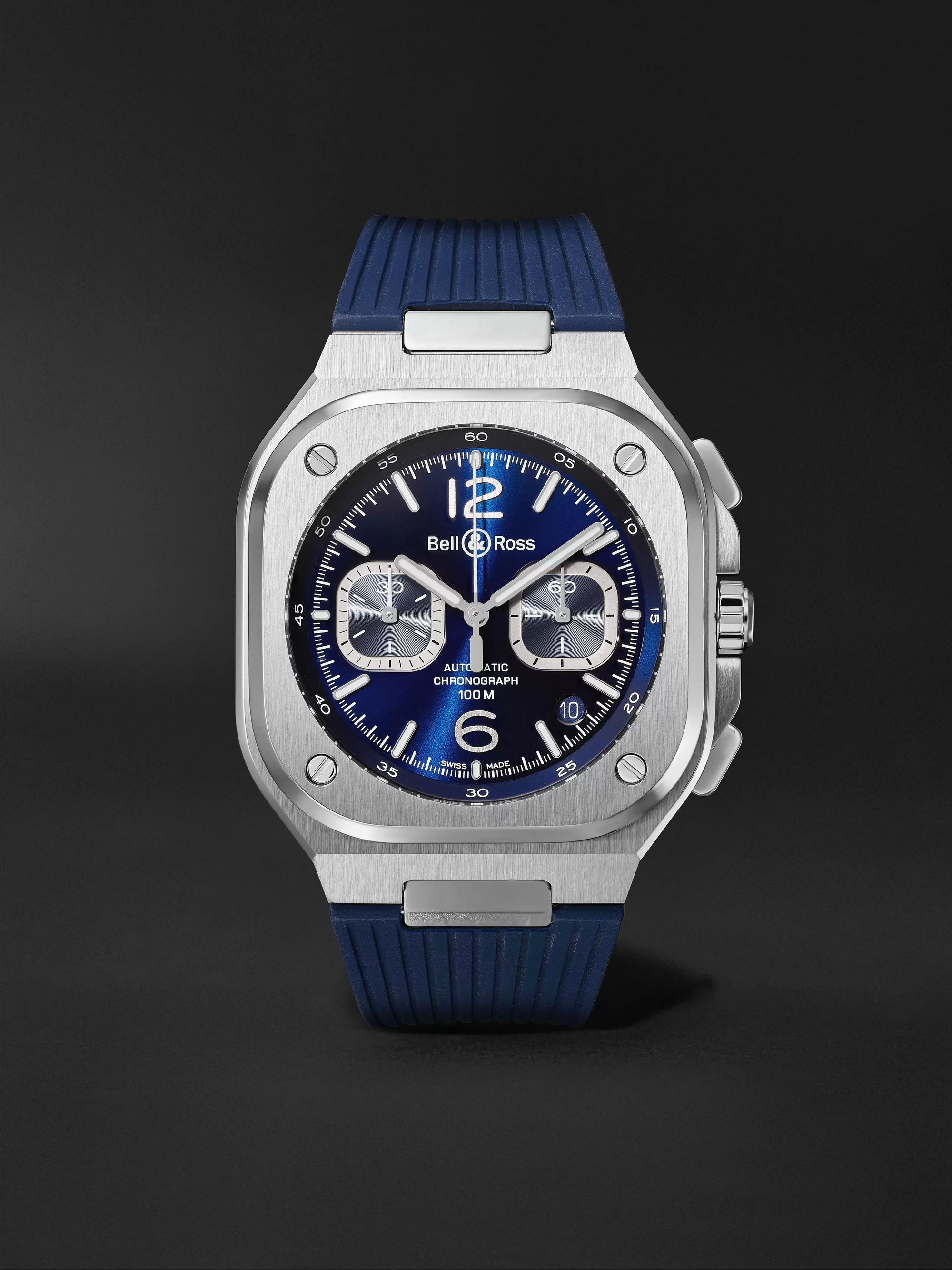 BELL & ROSS BR 05 Automatic Chronograph 40mm Stainless Steel and Rubber  Watch, Ref.No. BR05C-BUBU-ST/SRB | MR PORTER