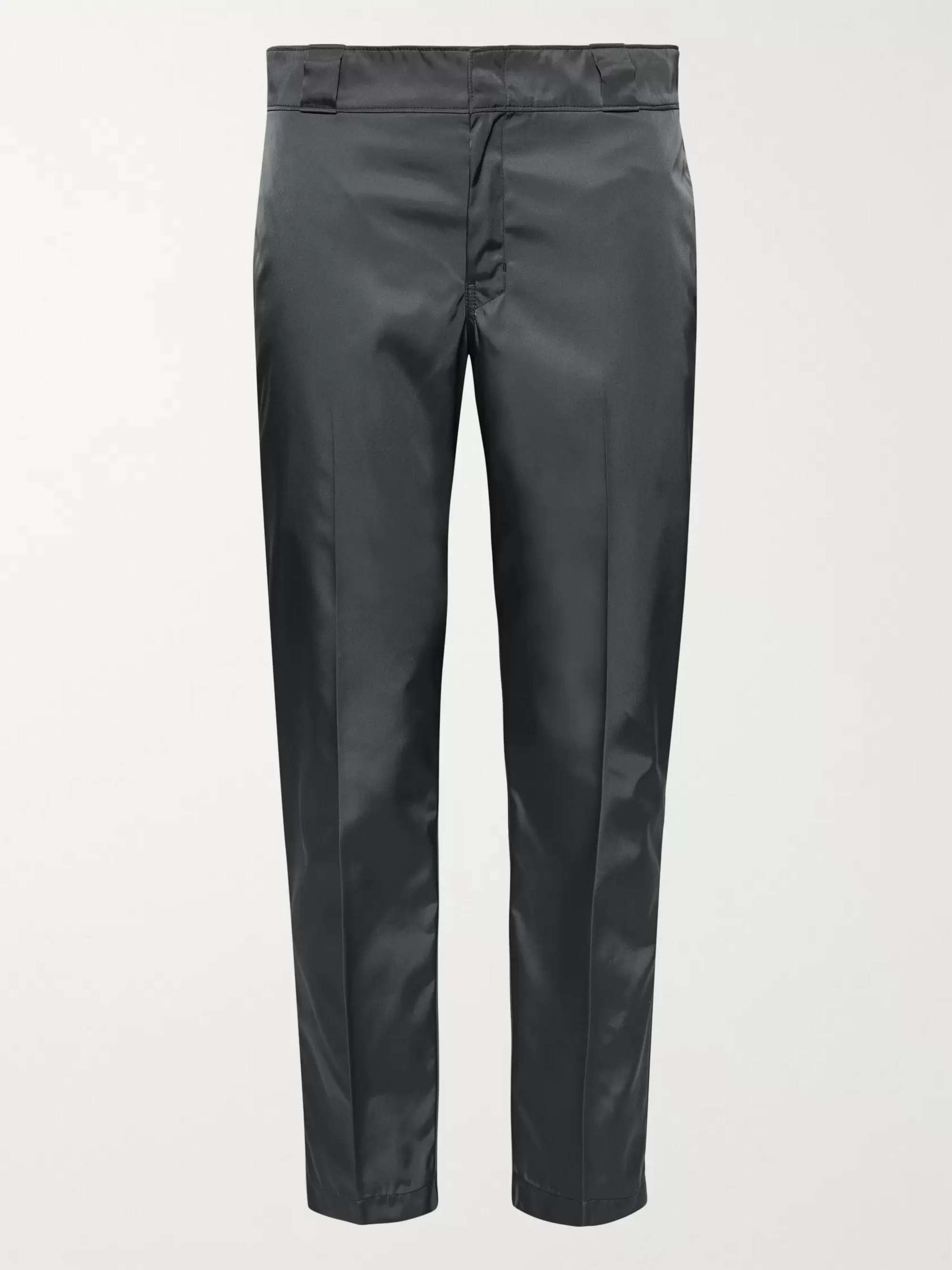 PRADA Grey Slim-Fit Cropped Logo-Appliquéd Nylon-Gabardine Trousers for Men  | MR PORTER