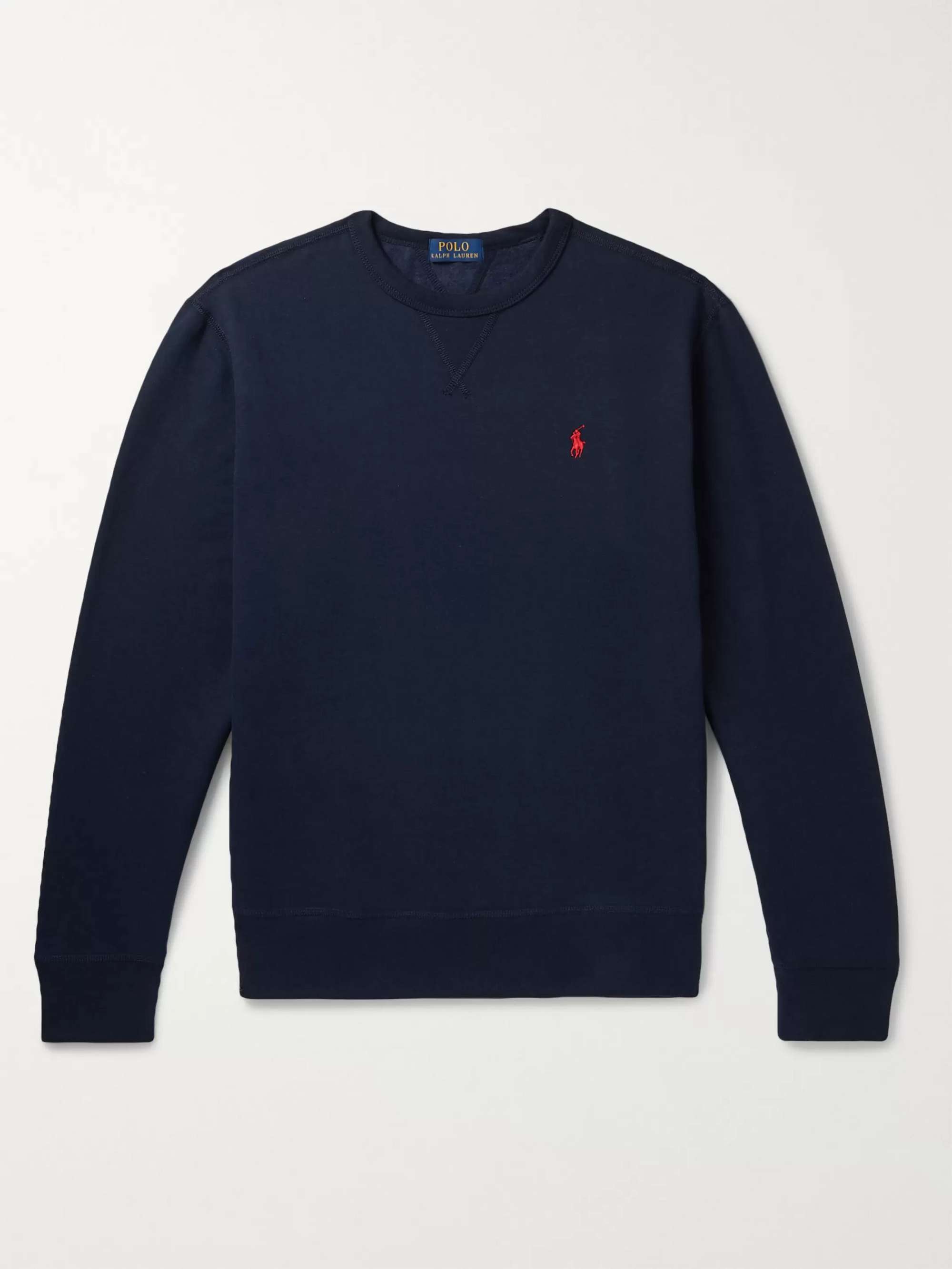 Midnight blue Logo-Embroidered Cotton-Blend Jersey Sweatshirt | POLO RALPH  LAUREN | MR PORTER