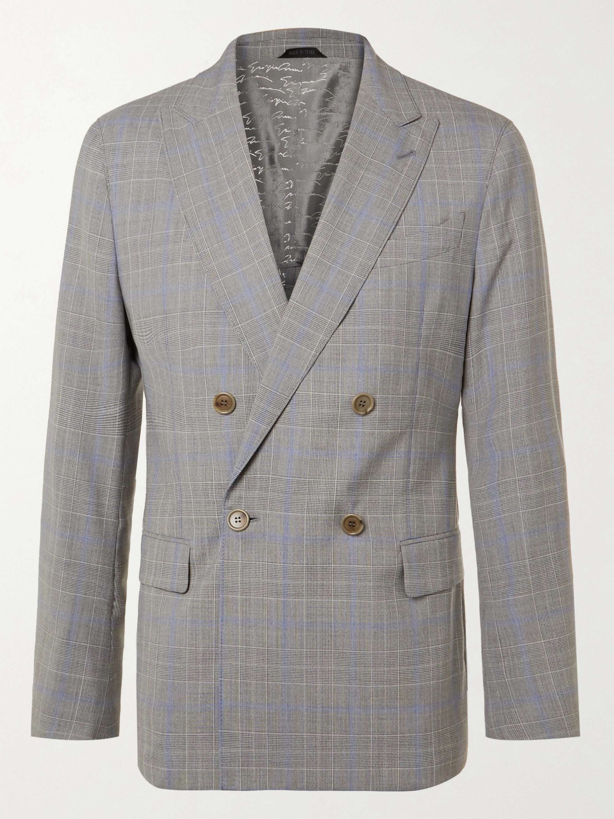 GIORGIO ARMANI Slim-Fit Double-Breasted Prince Of Wales Checked Wool Suit  Jacket | MR PORTER