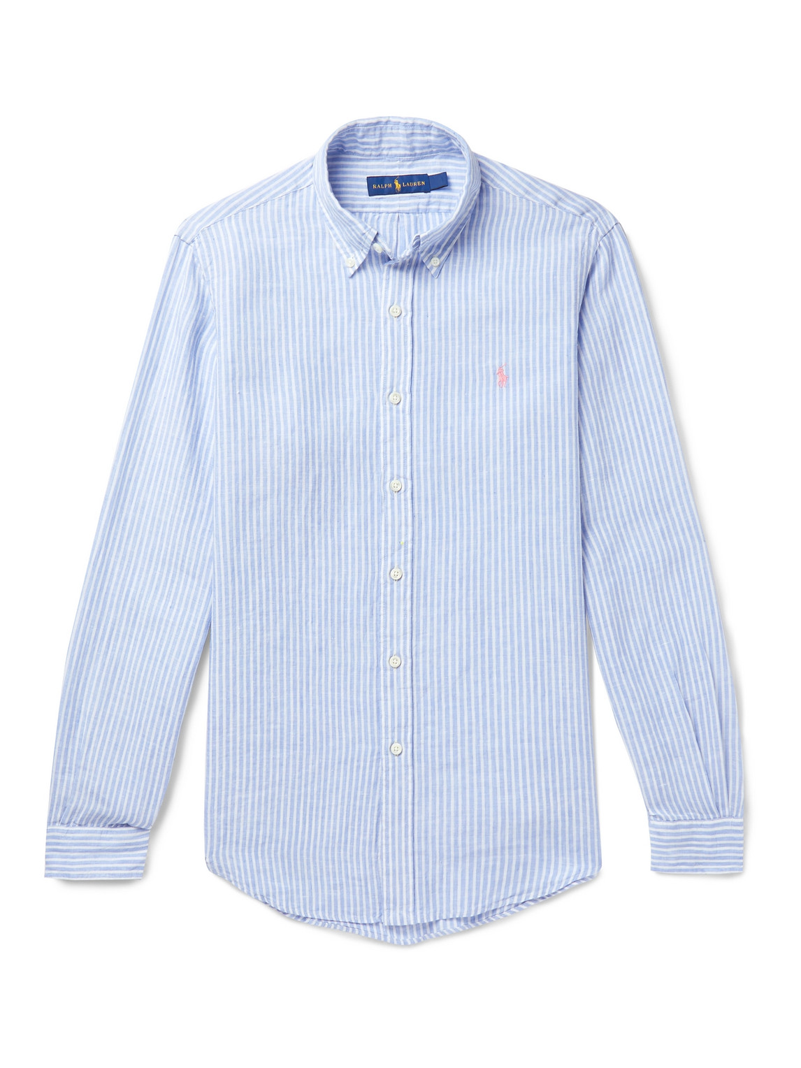 Polo Ralph Lauren Button-down Collar Striped Linen Shirt In Blue