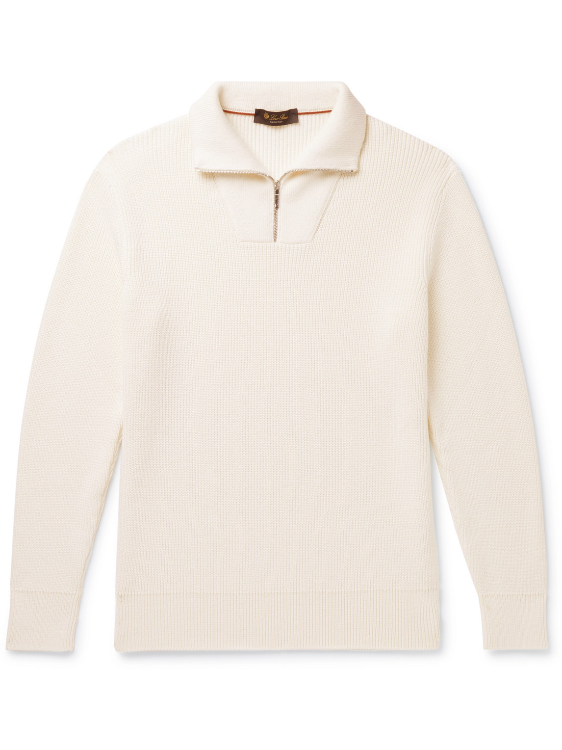 Loro Piana Ribbed Cotton And Silk-blend Half-zip Jumper In White