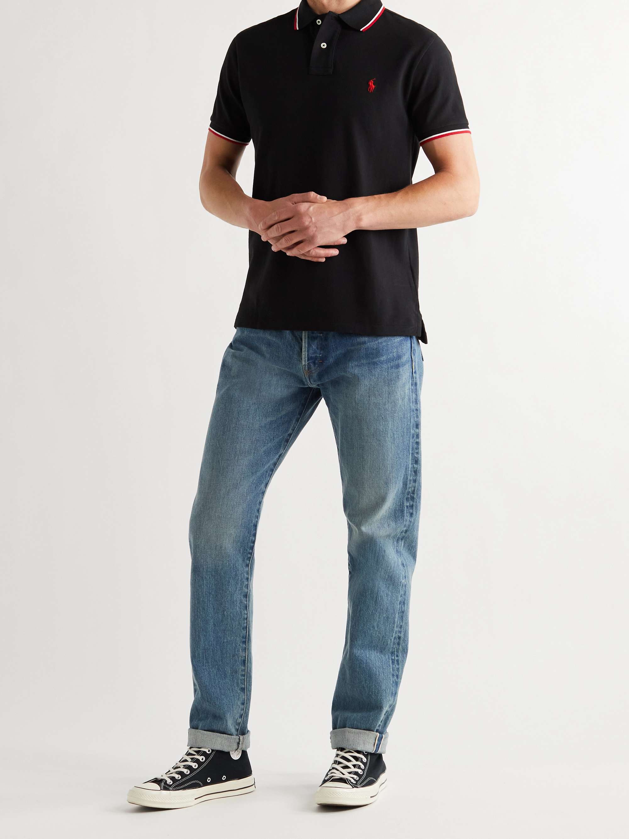 Black Slim-Fit Contrast-Tipped Cotton-Piqué Polo Shirt | POLO RALPH LAUREN  | MR PORTER