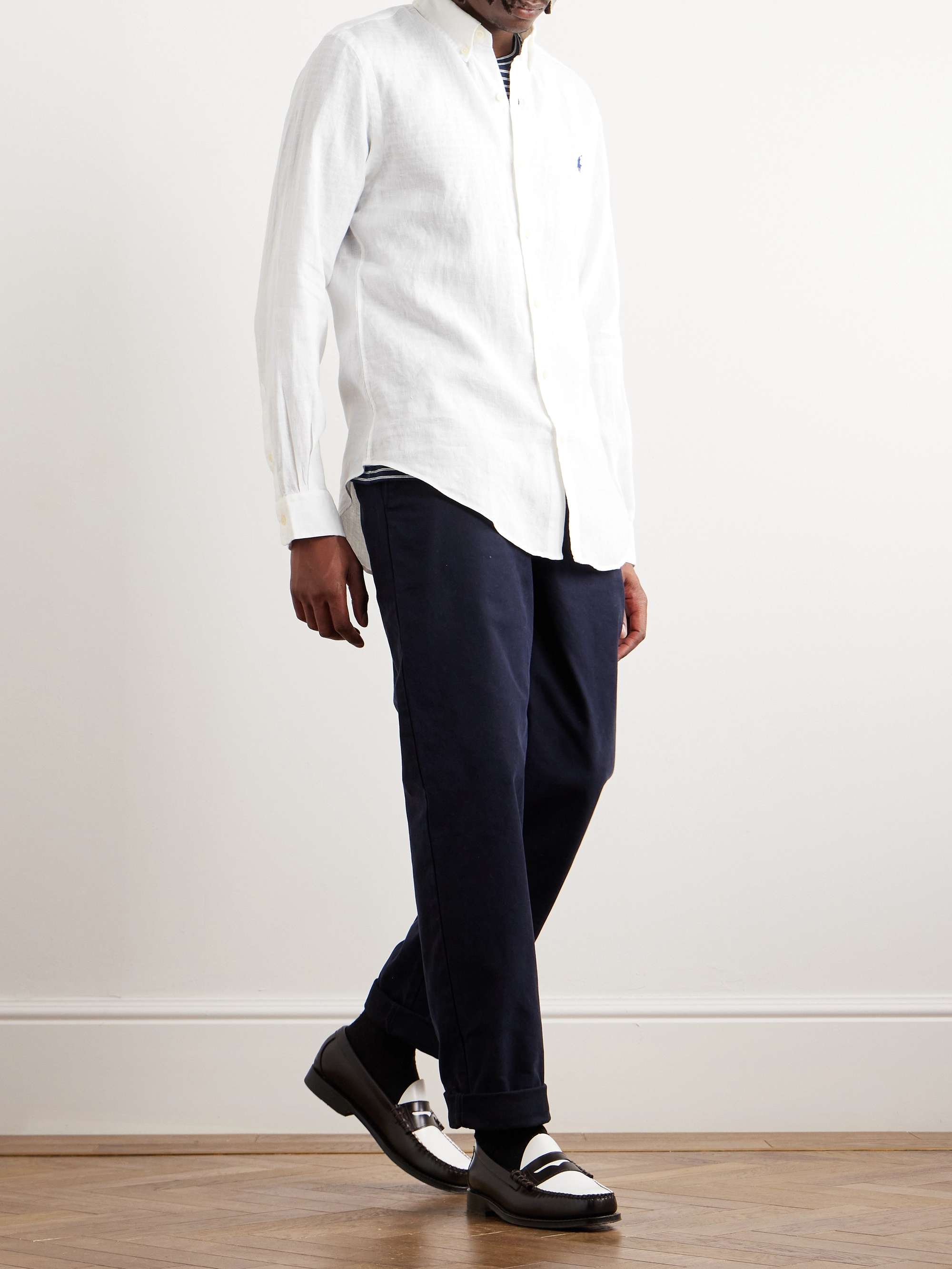 POLO RALPH LAUREN Slim-Fit Button-Down Collar Logo-Embroidered Linen Shirt  | MR PORTER