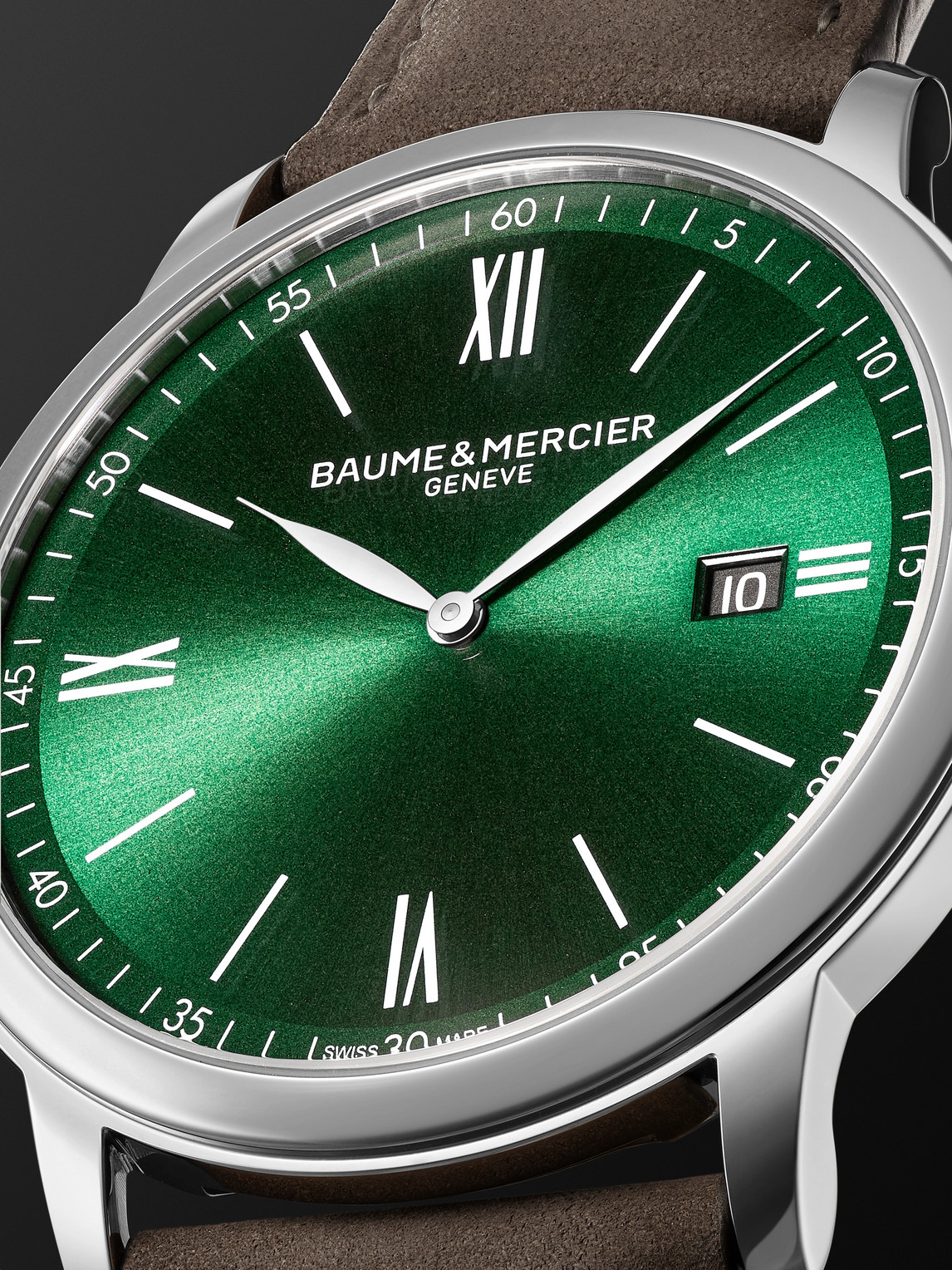 Shop Baume & Mercier Classima 42mm Stainless Steel And Nubuck Watch, Ref. No. M0a10607 In Green