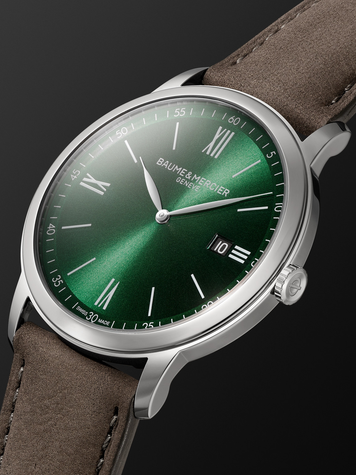 Shop Baume & Mercier Classima 42mm Stainless Steel And Nubuck Watch, Ref. No. M0a10607 In Green