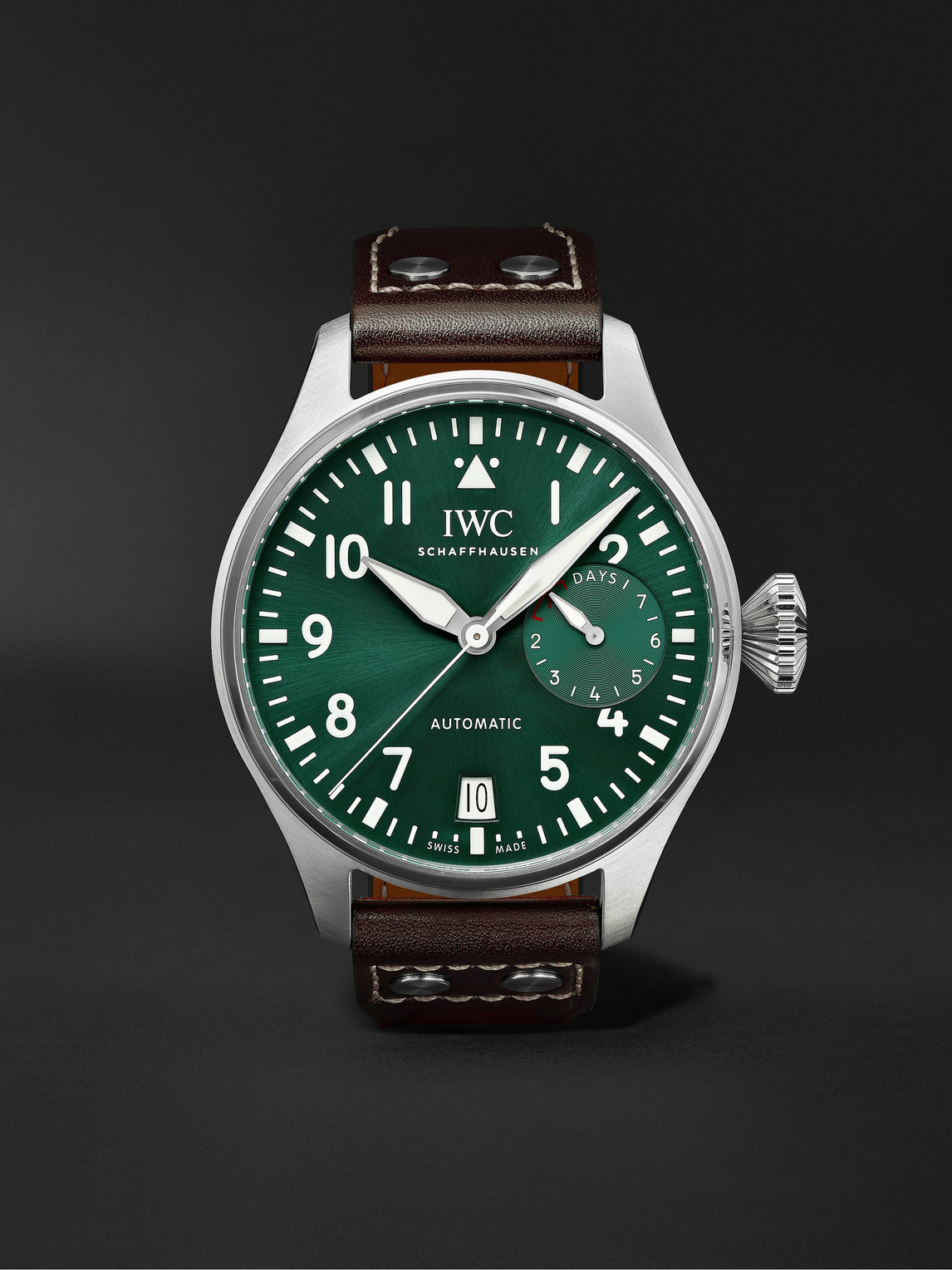 Iwc Schaffhausen Big Pilot's Automatic 46.2mm Stainless Steel And Leather Watch, Ref. No. Iw501015 In Green