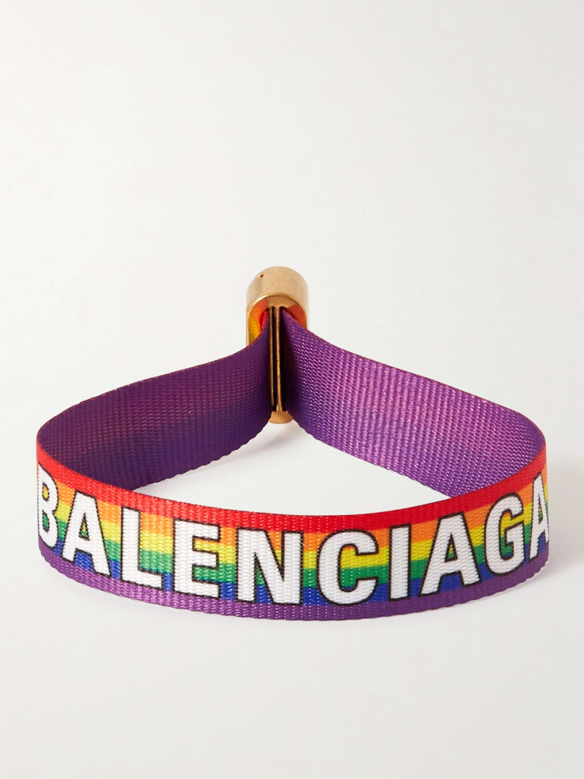 BALENCIAGA Logo-Print Webbing and Gold-Tone Bracelet | MR PORTER