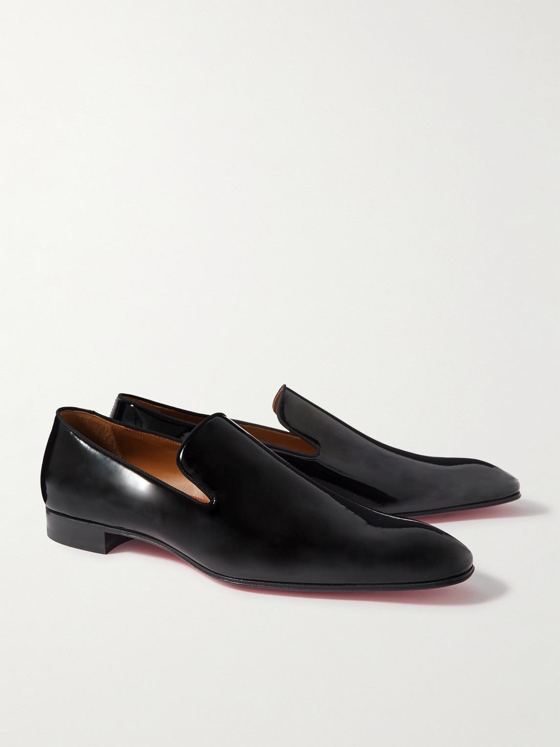 Shop Christian Louboutin Dandelion Grosgrain-trimmed Patent-leather Loafers In Black