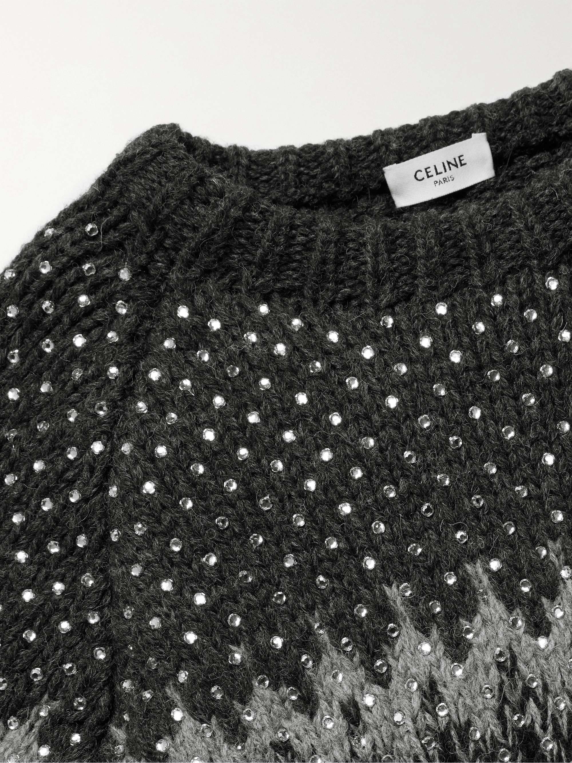 Gray Oversized Rhinestone-Embellished Fair Isle Wool Sweater | CELINE HOMME  | MR PORTER