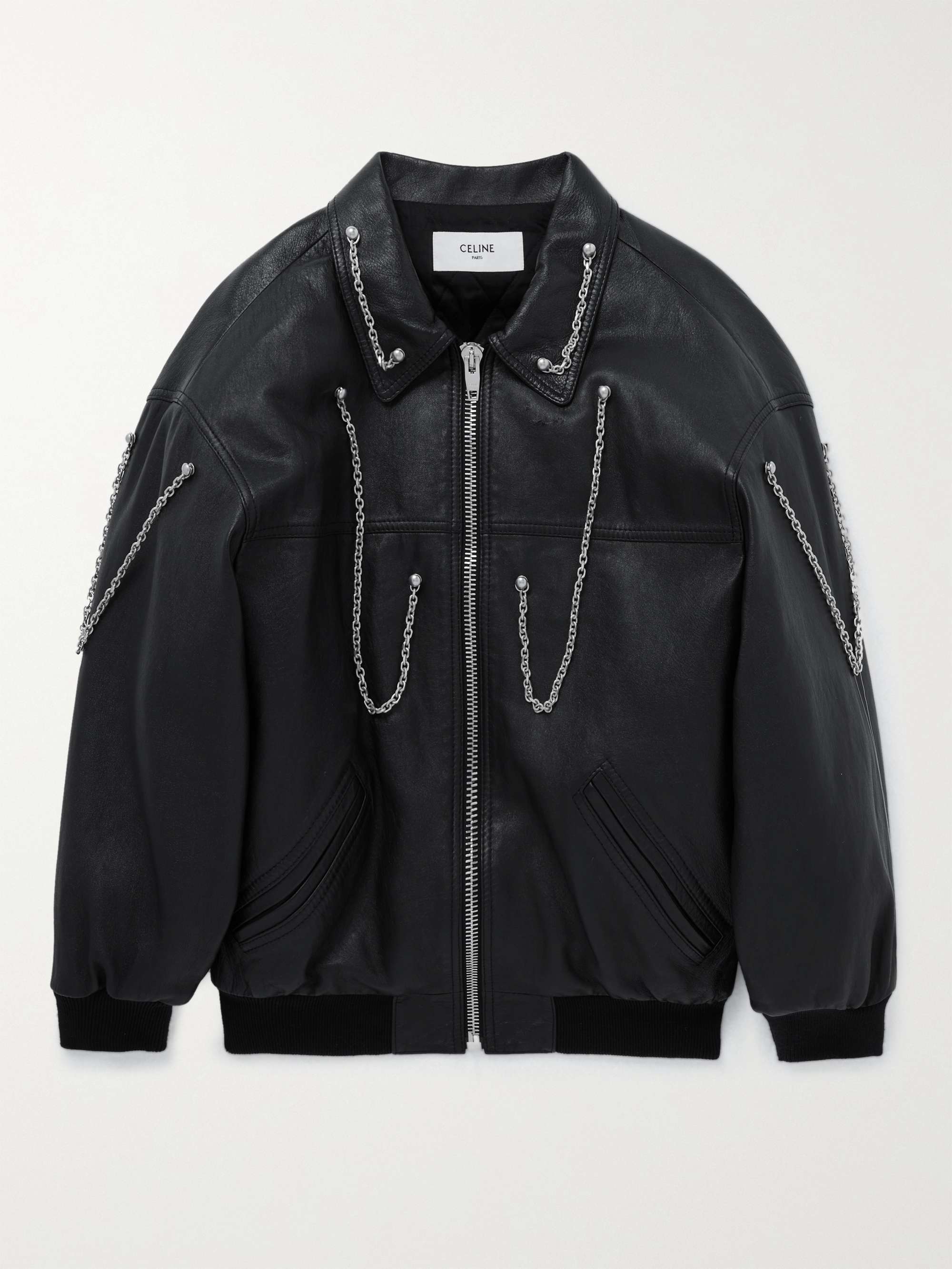 CELINE HOMME Chain-Embellished Leather Blouson Jacket for Men | MR PORTER
