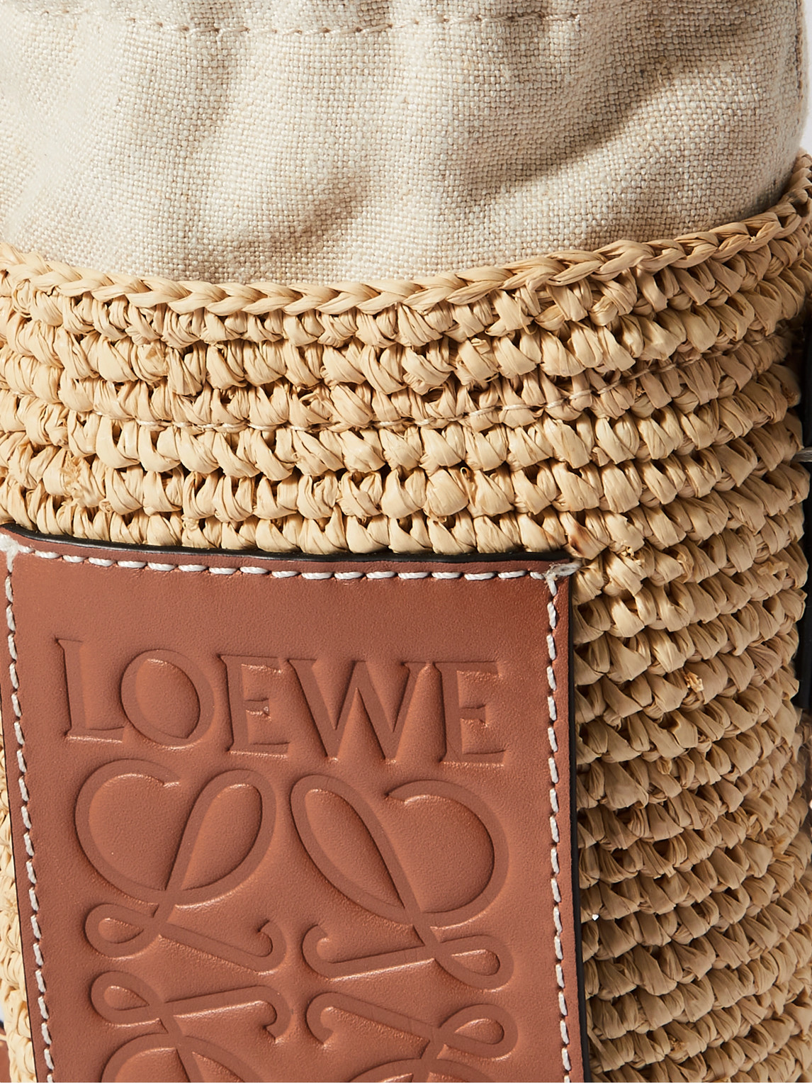 Loewe Paula's Ibiza Leather-trimmed Woven Raffia And Hemp Bucket
