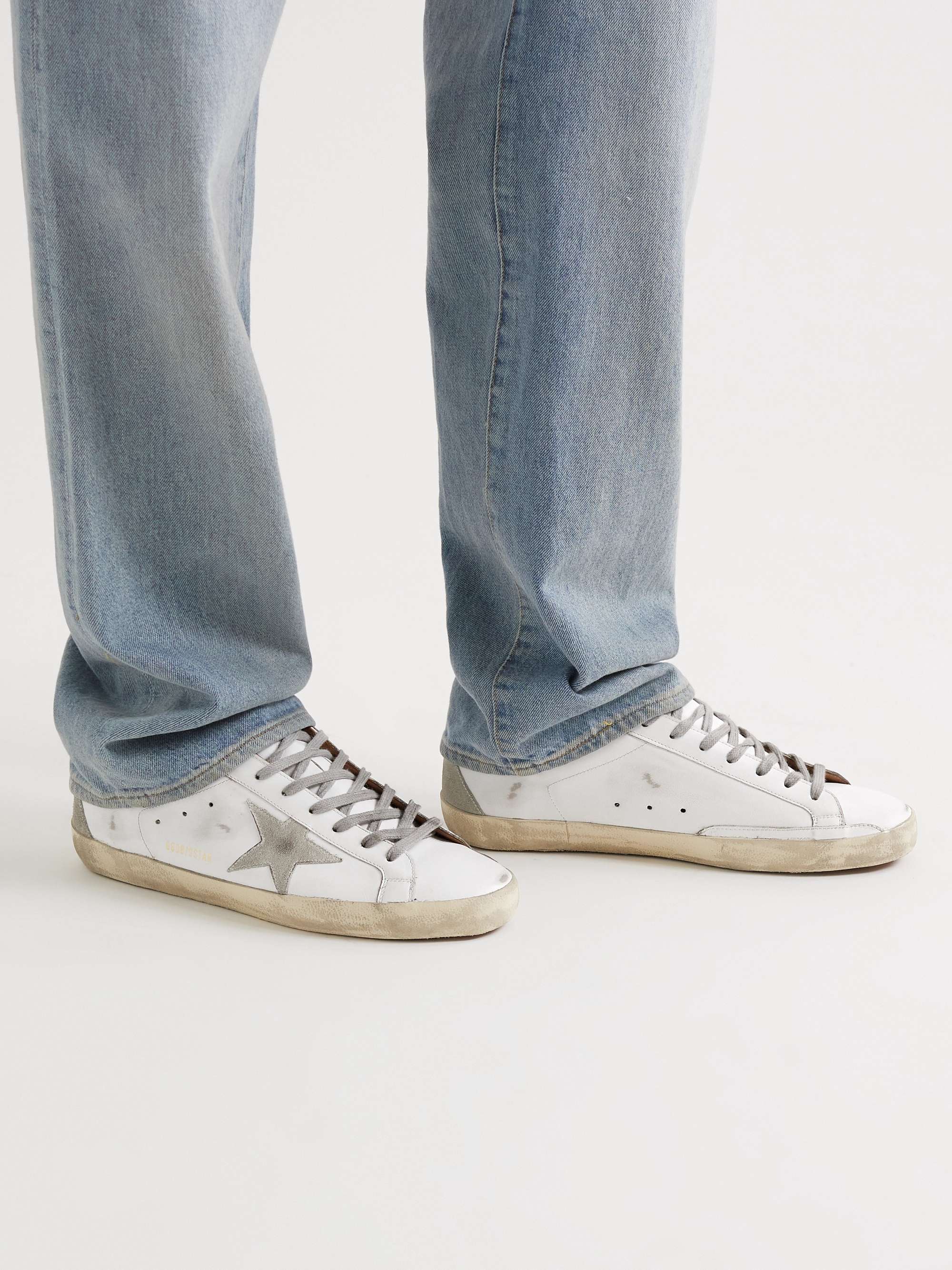 GOLDEN GOOSE DELUXE BRAND Superstar Distressed Leather and Suede Sneakers |  MR PORTER